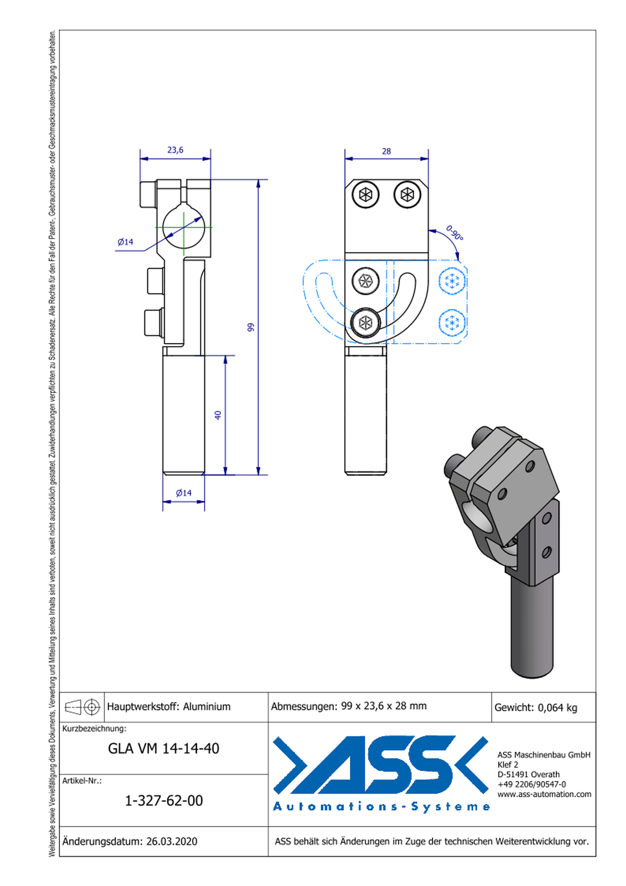 GLA VM 14-14-40 Gripper Arm, reinfoced, mirrored