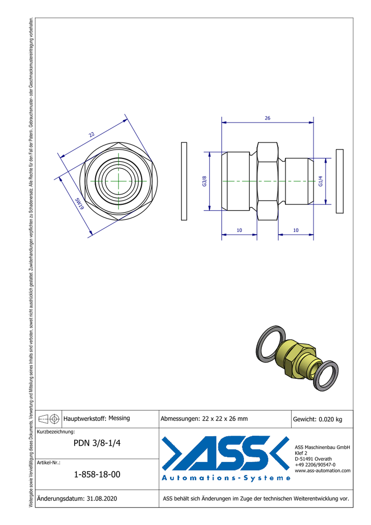 PDN 3/8-1/4 Double Nipple