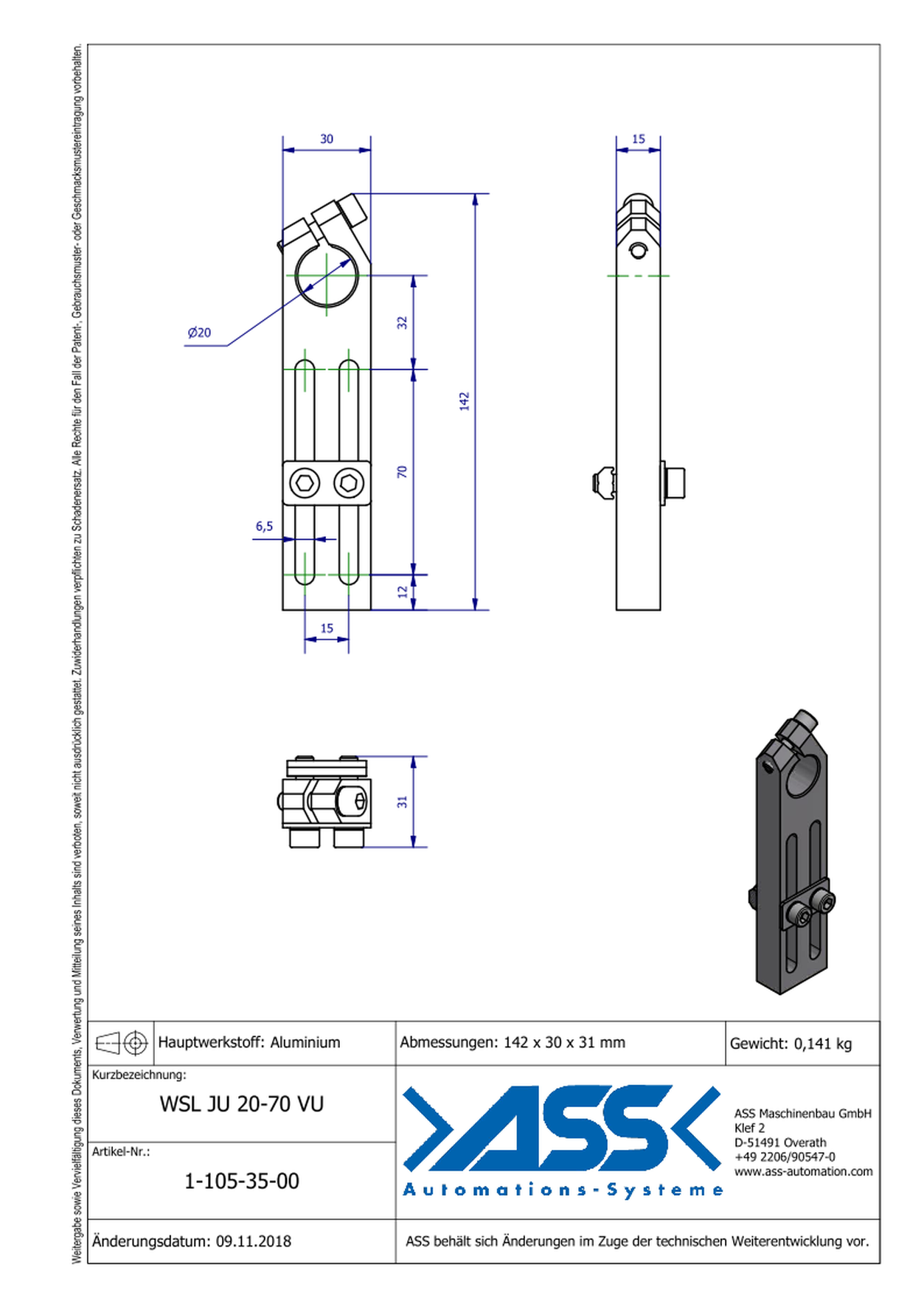 WSL JU 20-70 VU Long Angle Clamp universal, reinforced