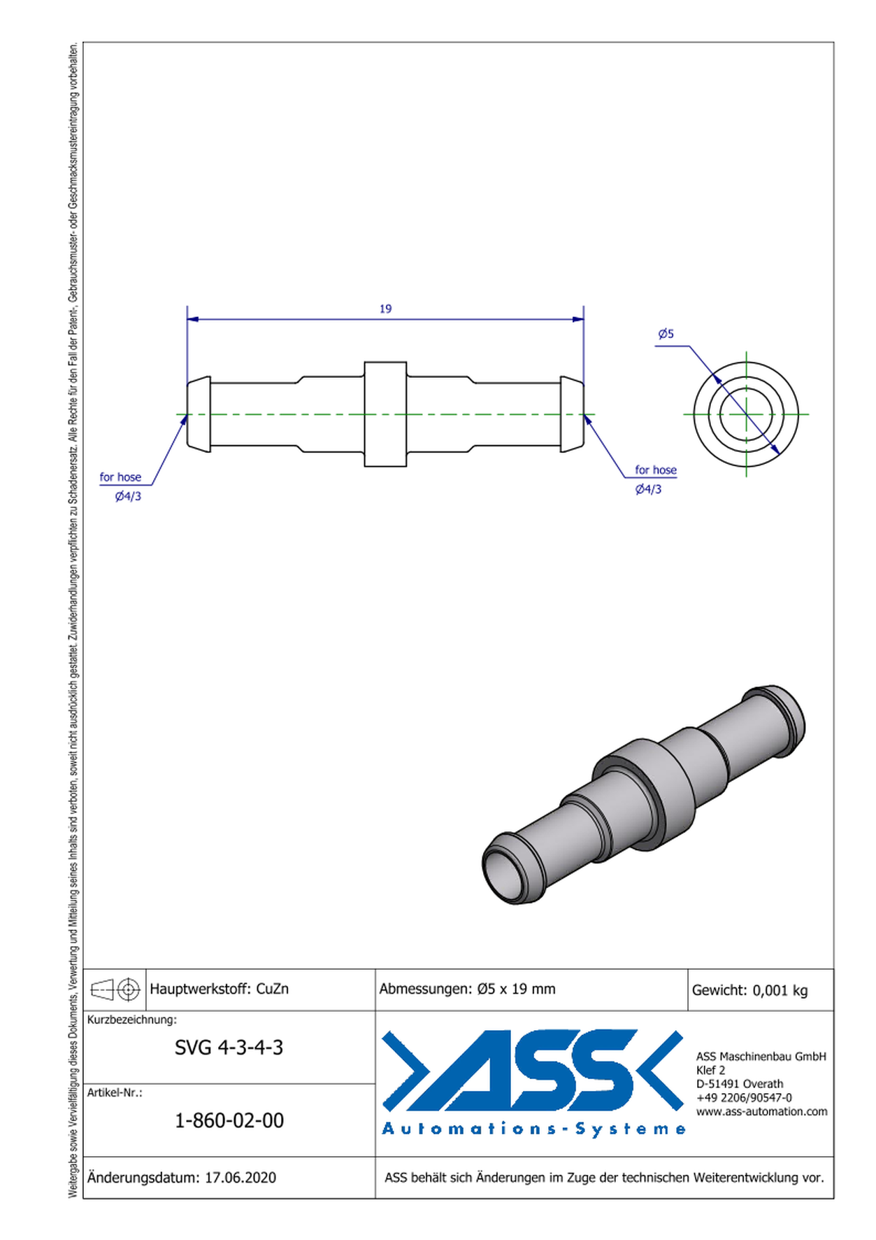 SVG 4-3-4-3 Straight Hose Connector for PSS