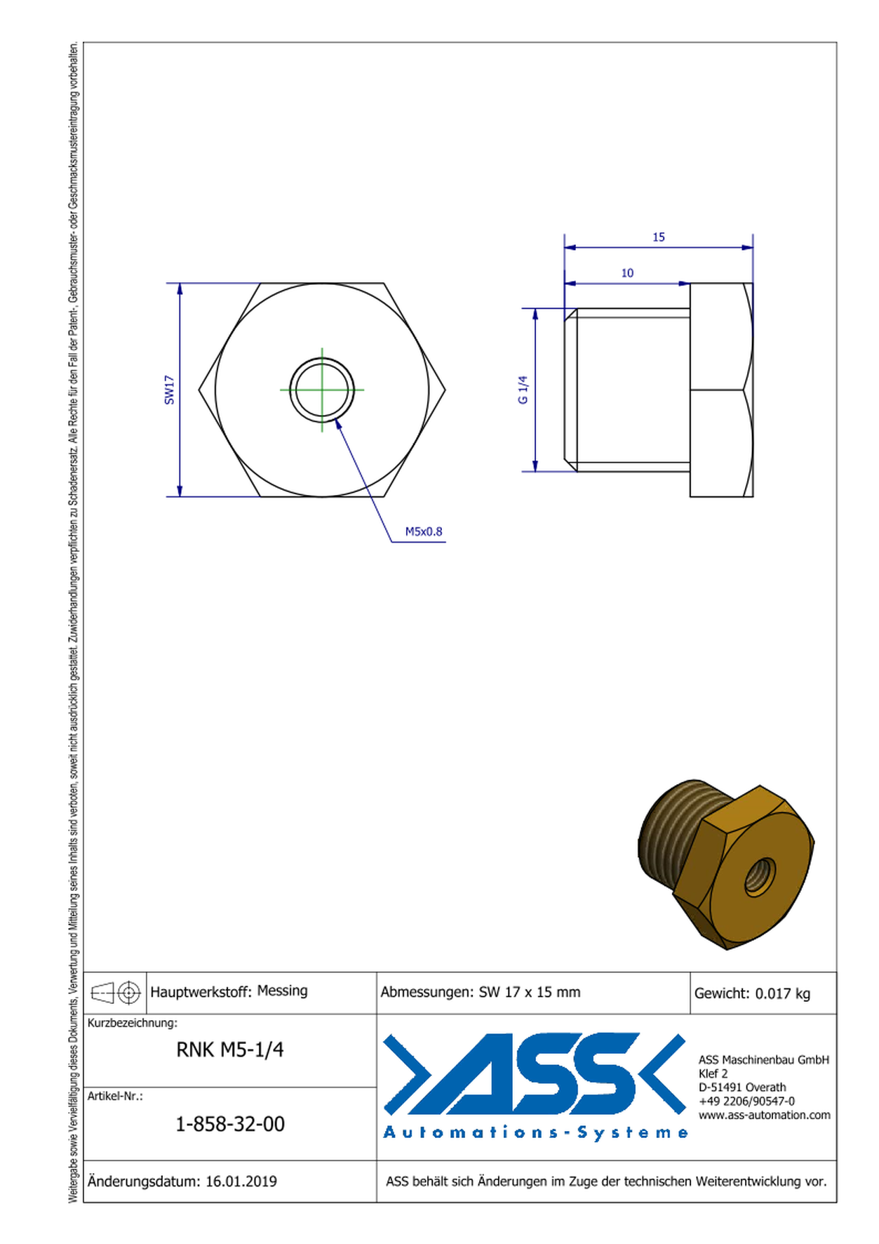 RNK M5-1/4 Reducing Nipple, short