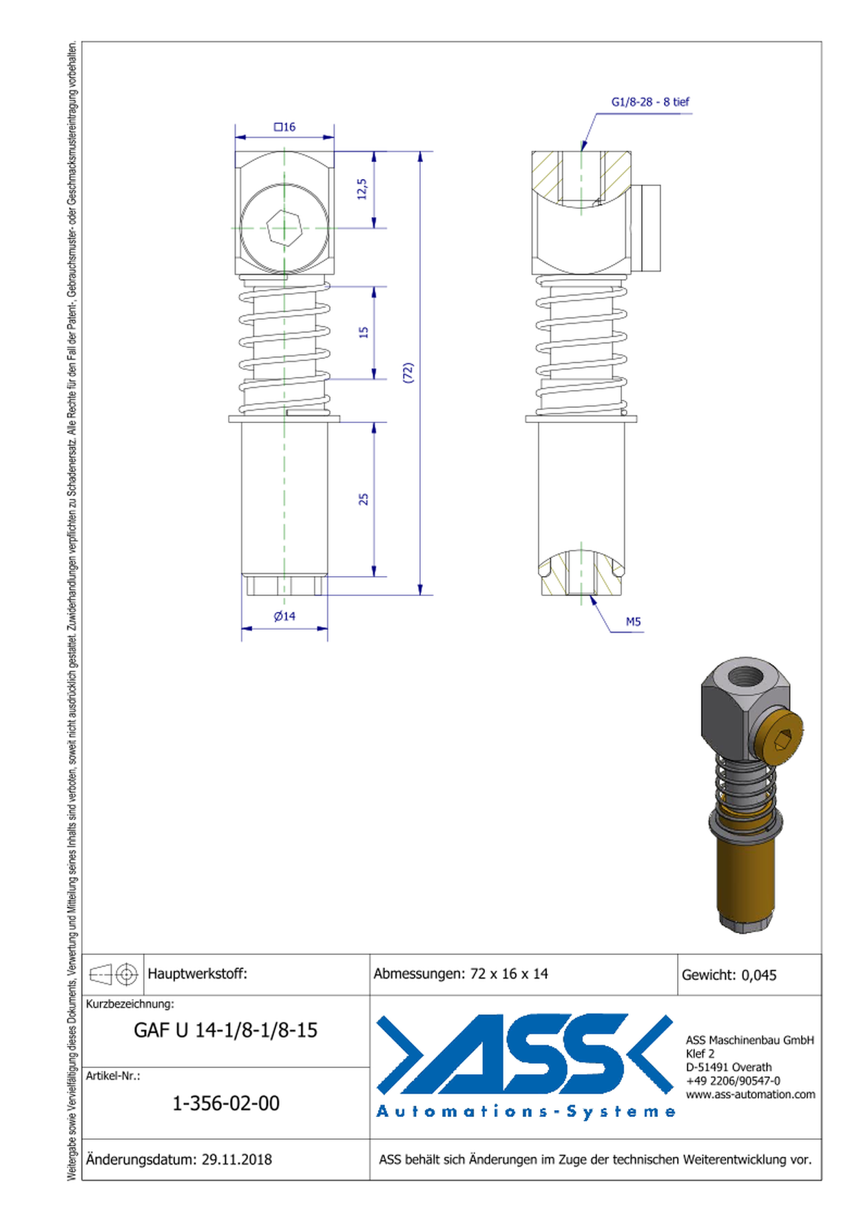 GAF U 14-1/8-1/8-15 Spring Loaded Gripper Arm with Air Duct