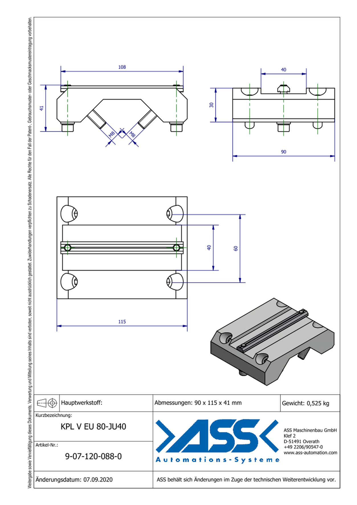 KPL V EU80-JU40 Cross Connector JU to Europrofile, reinforced