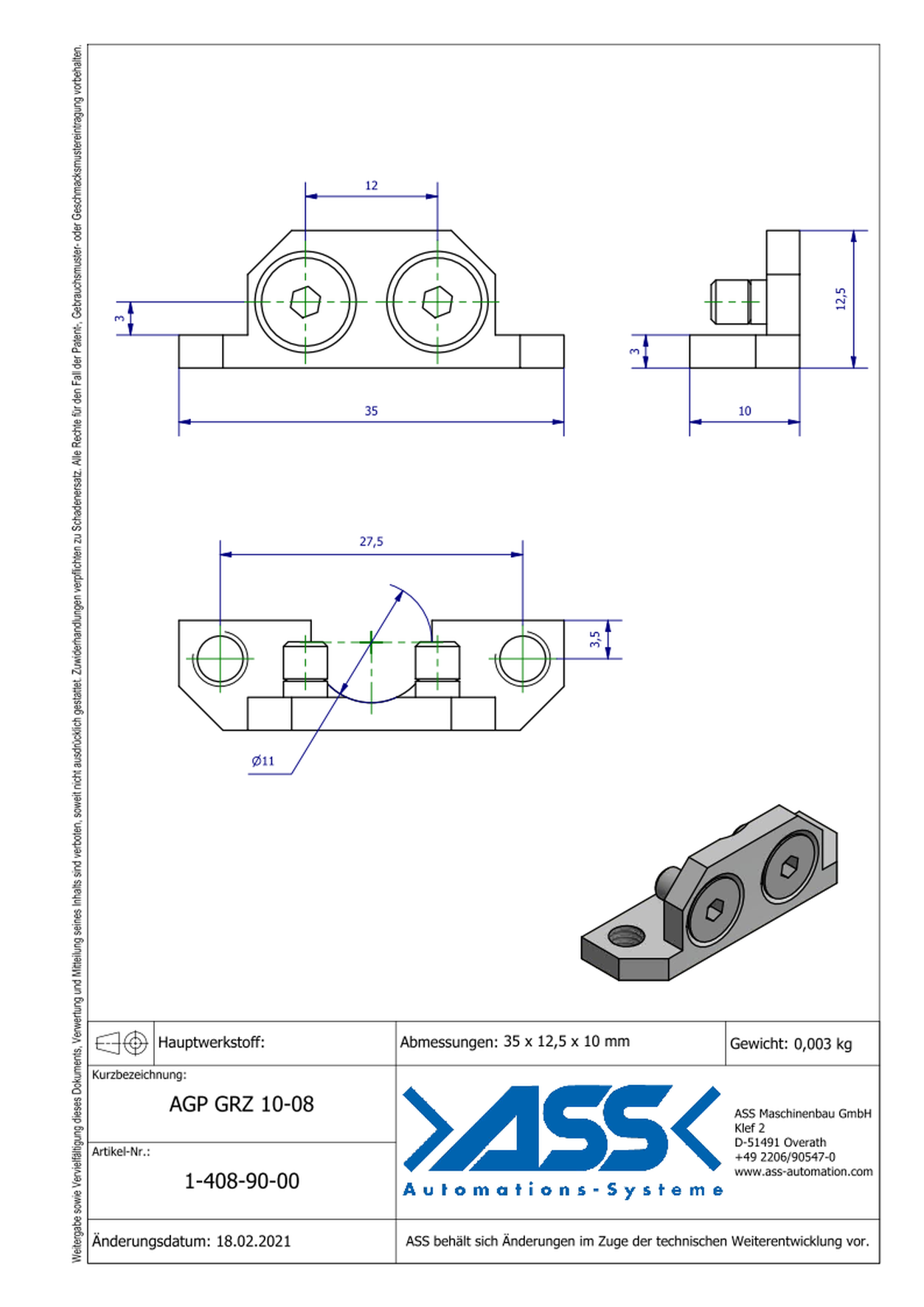 AGP GRZ 10-08 Adapter for  Board Mounting