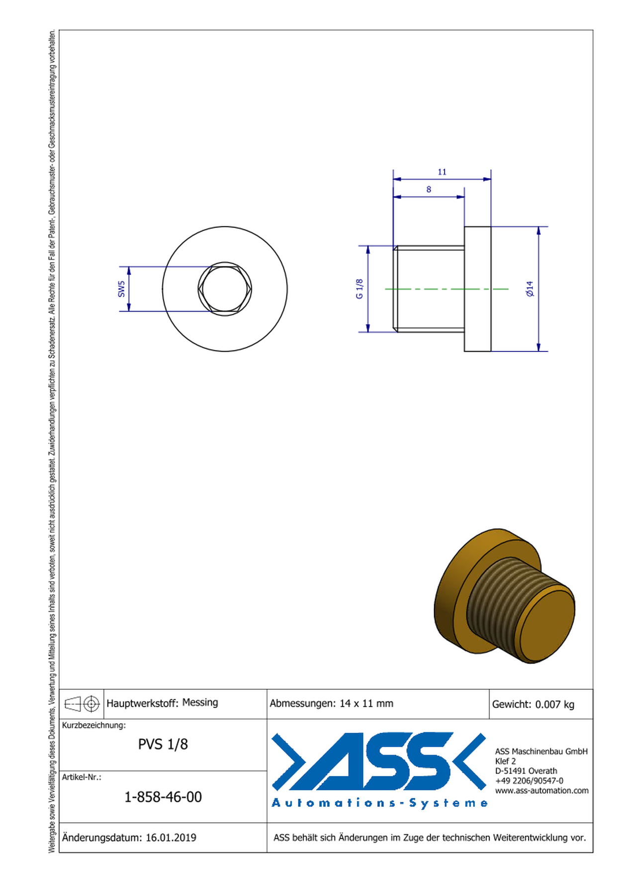 PVS 1/8 Hex Plug