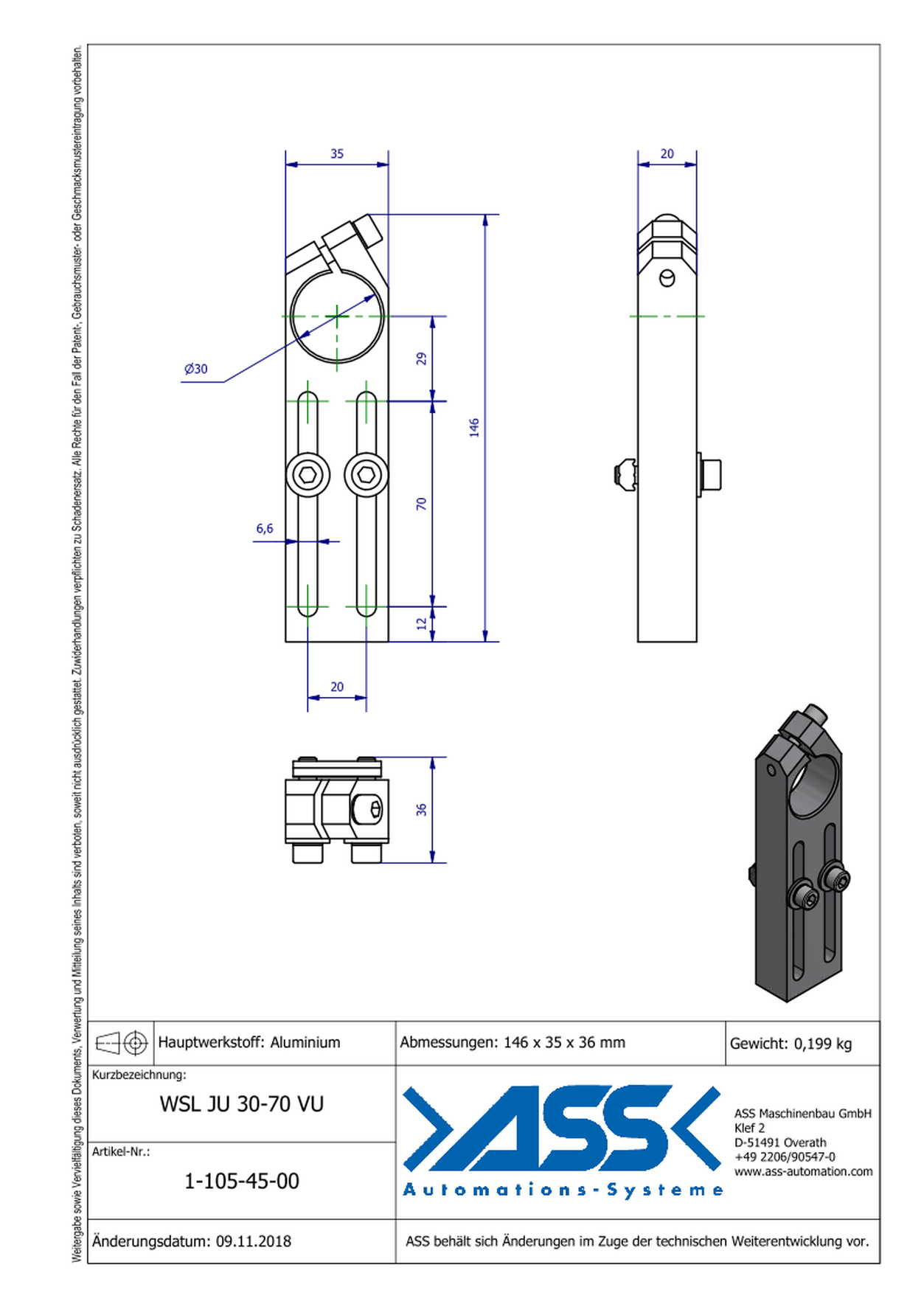 WSL JU 30-70 VU Long Angle Clamp universal, reinforced