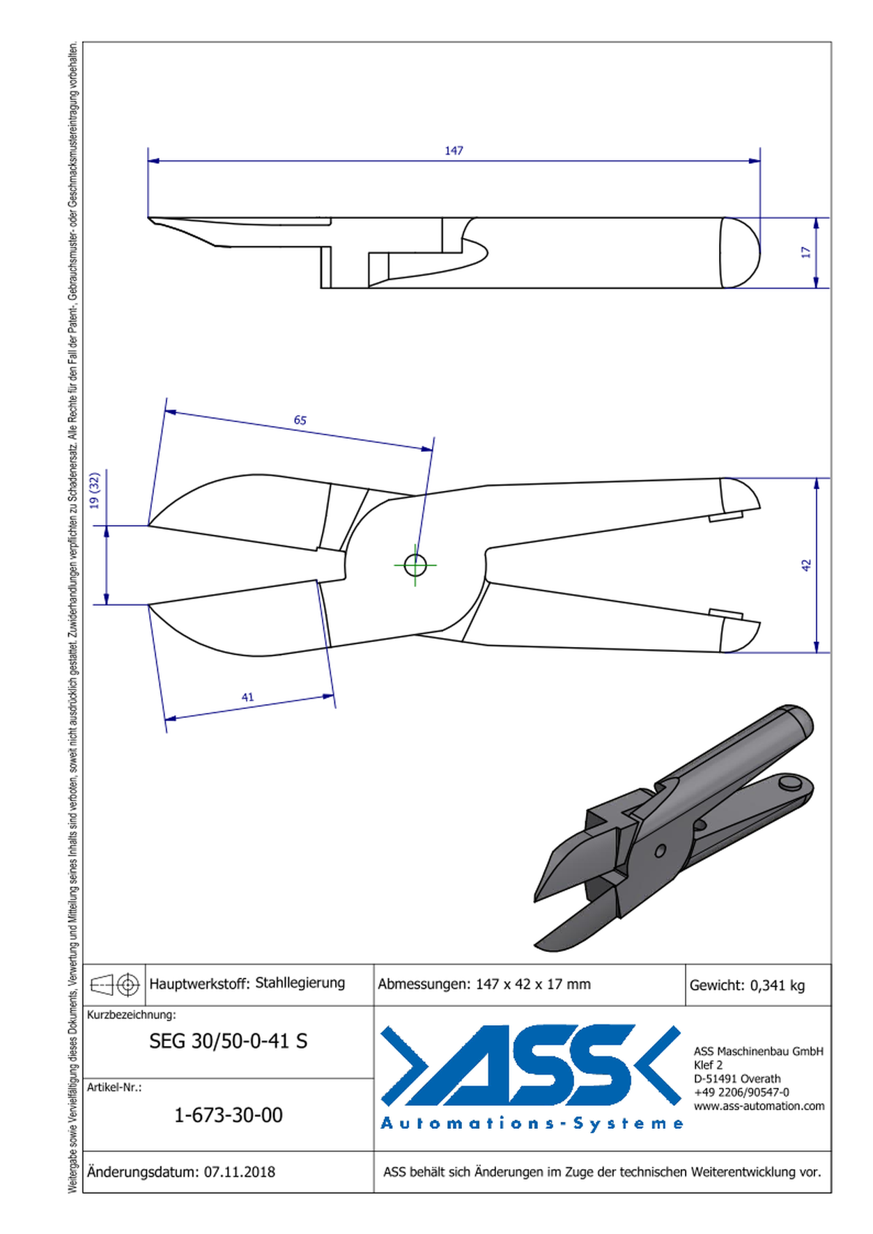 SEG30/50-0-41S Nipper Blade, Straight Form for ASN 30-50