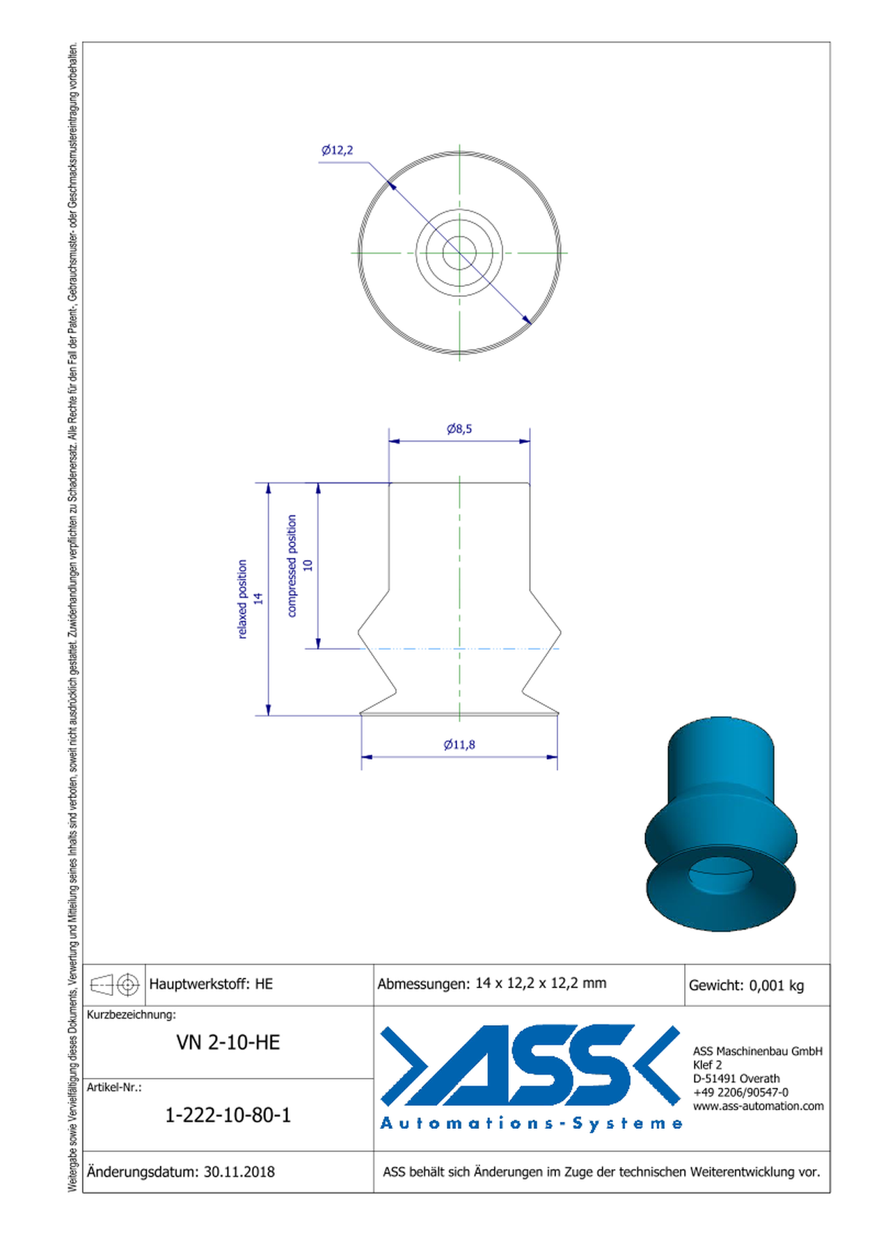 VN 2-10-HE (new version) Suction Cup, 2 Bellows