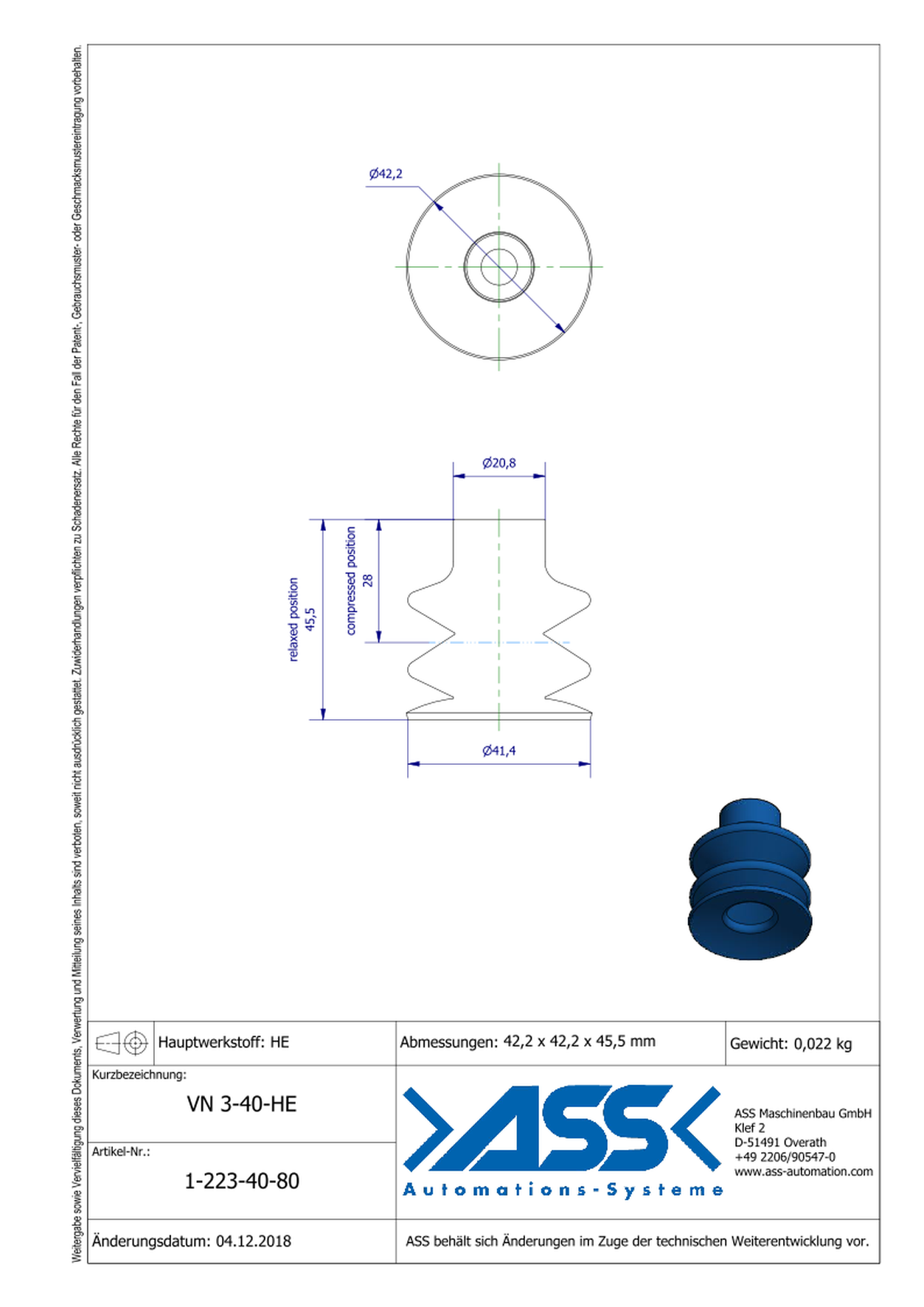 VN 3-40-HE Suction Cup, 3 Bellows