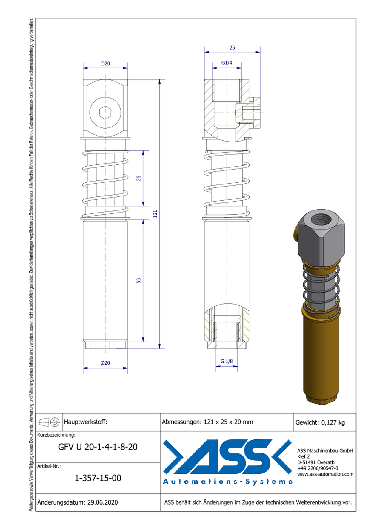 GFV U 20-1/4-1/8-20 Spring Load. Gripper Arm, lock ag. rot., Air Duct