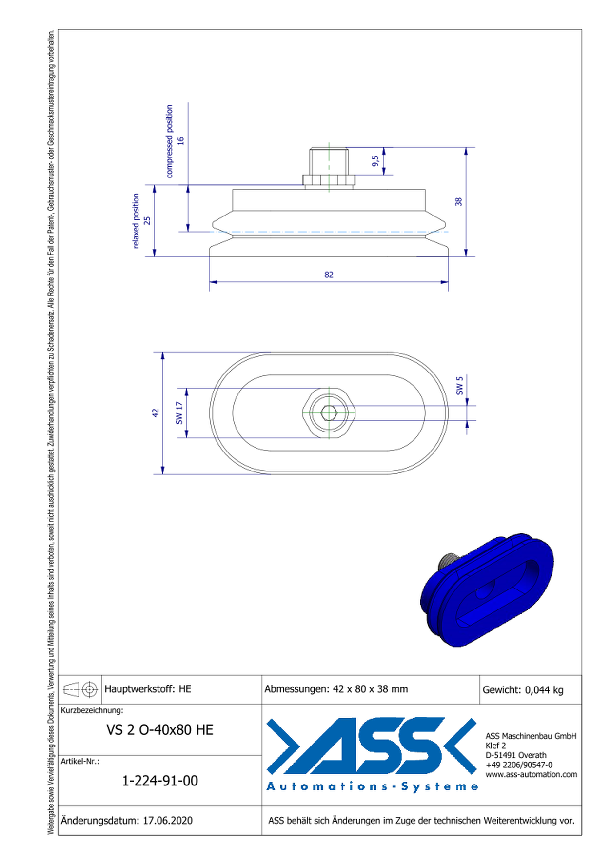 VS 2 O-40x80HE Vacuum Cup, Oval, 2 Bellows