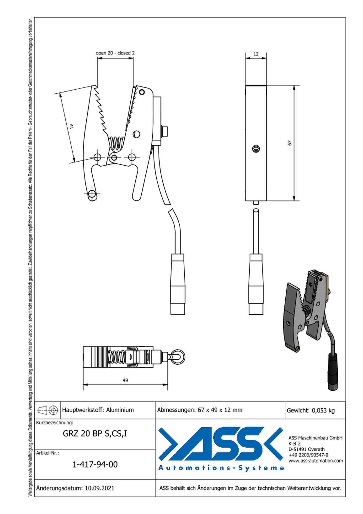 GRZ 20 Gripper Jaws S,CS,I Jaw Type: Saw Tooth / Sensor