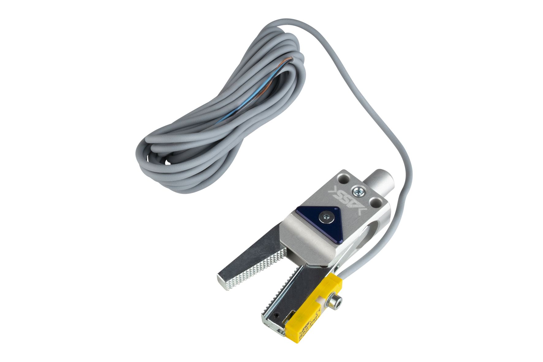 GRZ 10-12 CFS EP NPN Gripper, Jaw Type: EP Coating, blue / Sensor NPN Piston Ø: 12 mm, : 10 mm, Opening width: 15 mm, Jaw type: chequered / query, Closing Force: 28 N, Connection: open cable head, Signal output: NPN