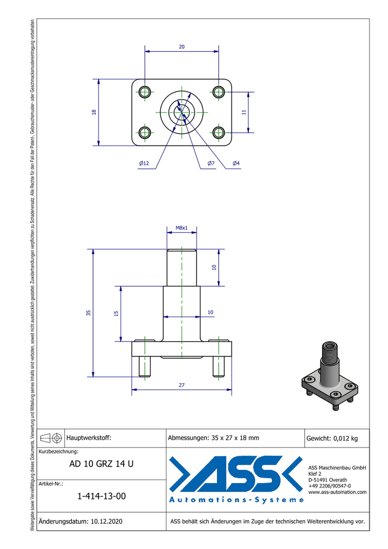 AD 10 GRZ 14 U Adapter for GRZ 14 with Air Duct