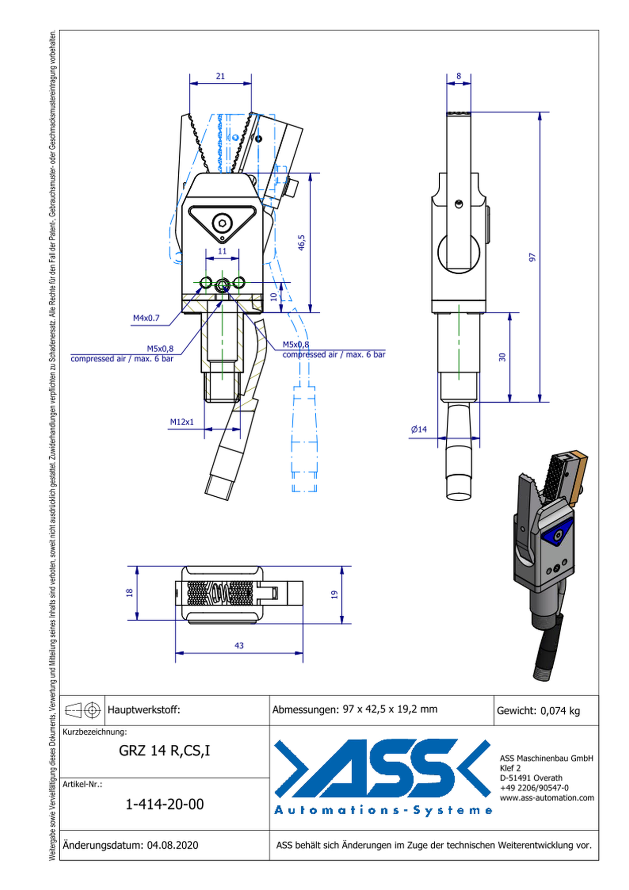 GRZ 14 R,CS,I Gripper with Jaw Type: Chequered / Sensor