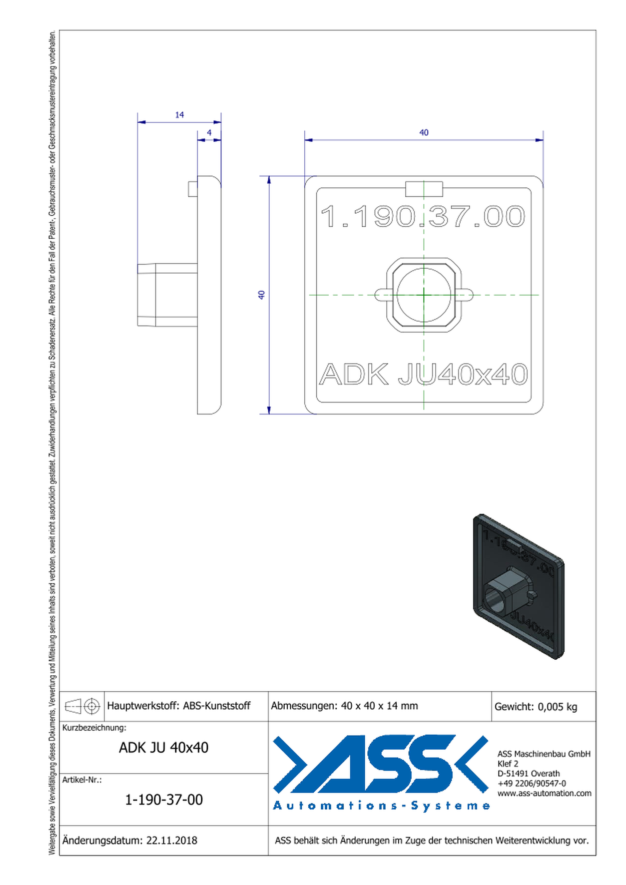 ADK JU 40-40 Profile End Cap