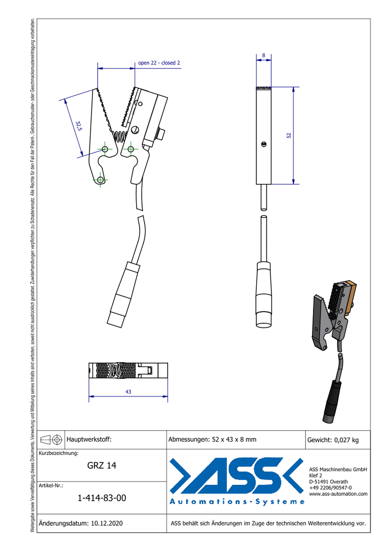 GRZ 14 Gripper Jaws R,CS,I NPN Jaw Type: Chequered / Sensor NPN