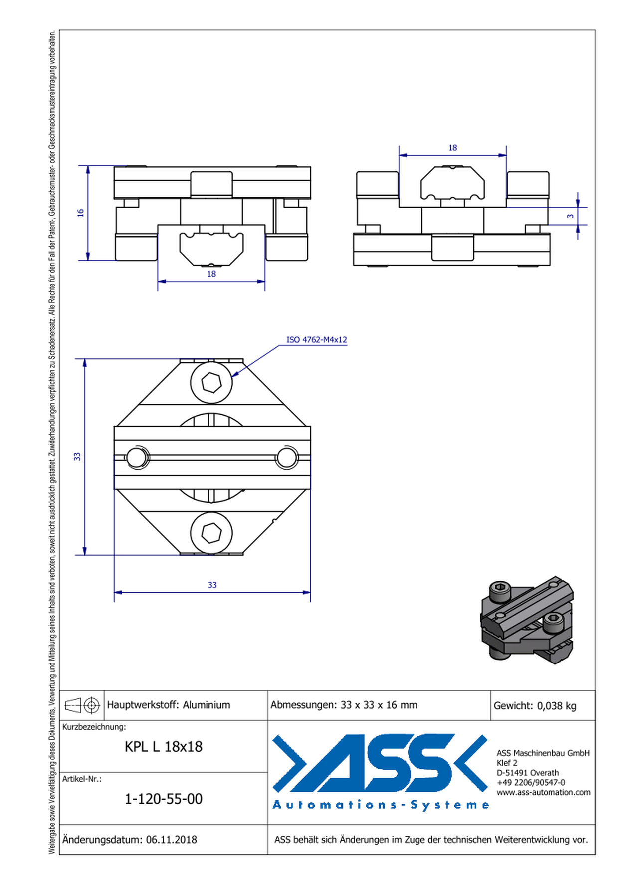 KPL L 18-18 Cross Joint Connector, form-locking