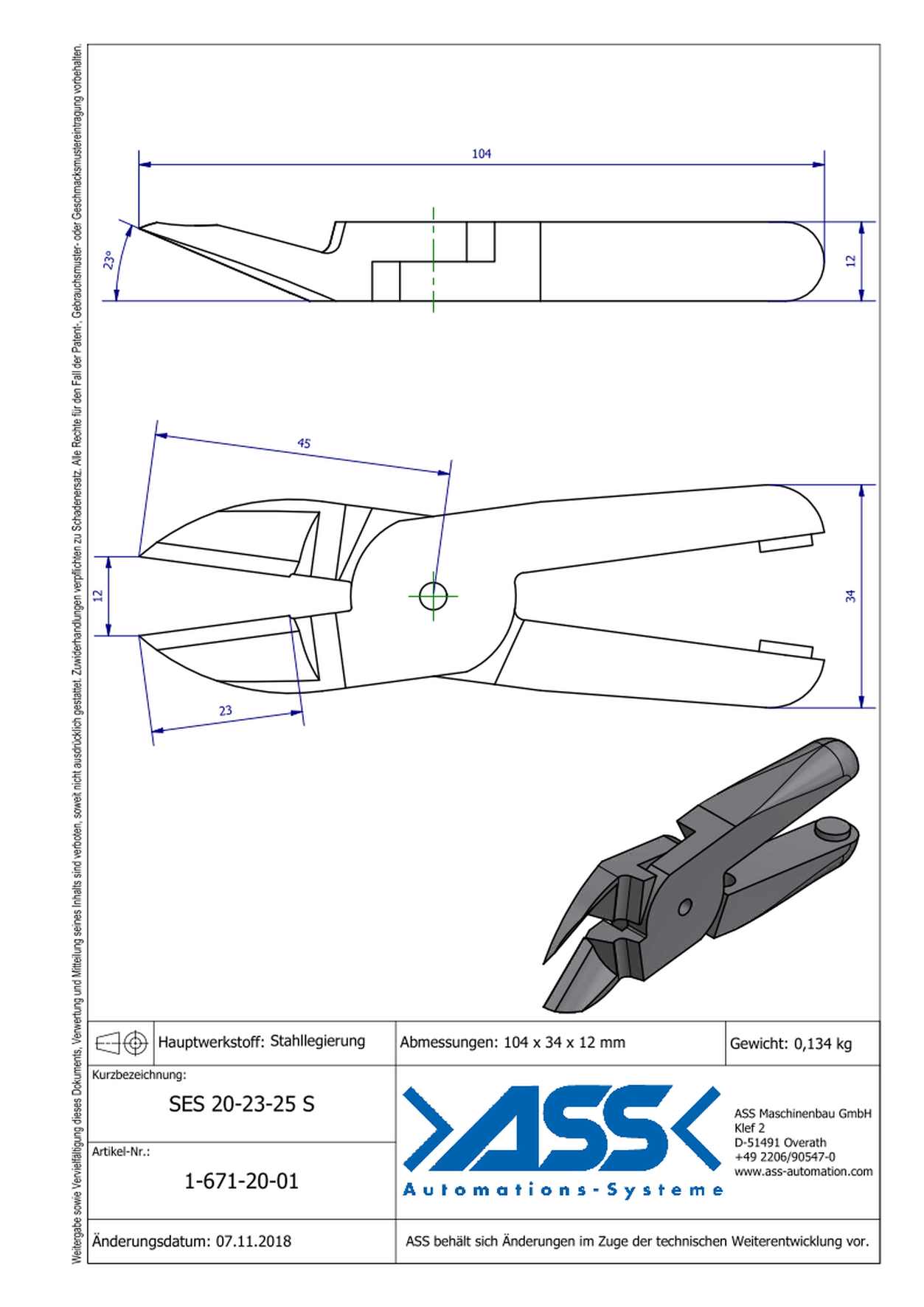 SES20-23-25S Nipper Blade Standard for ASN 20