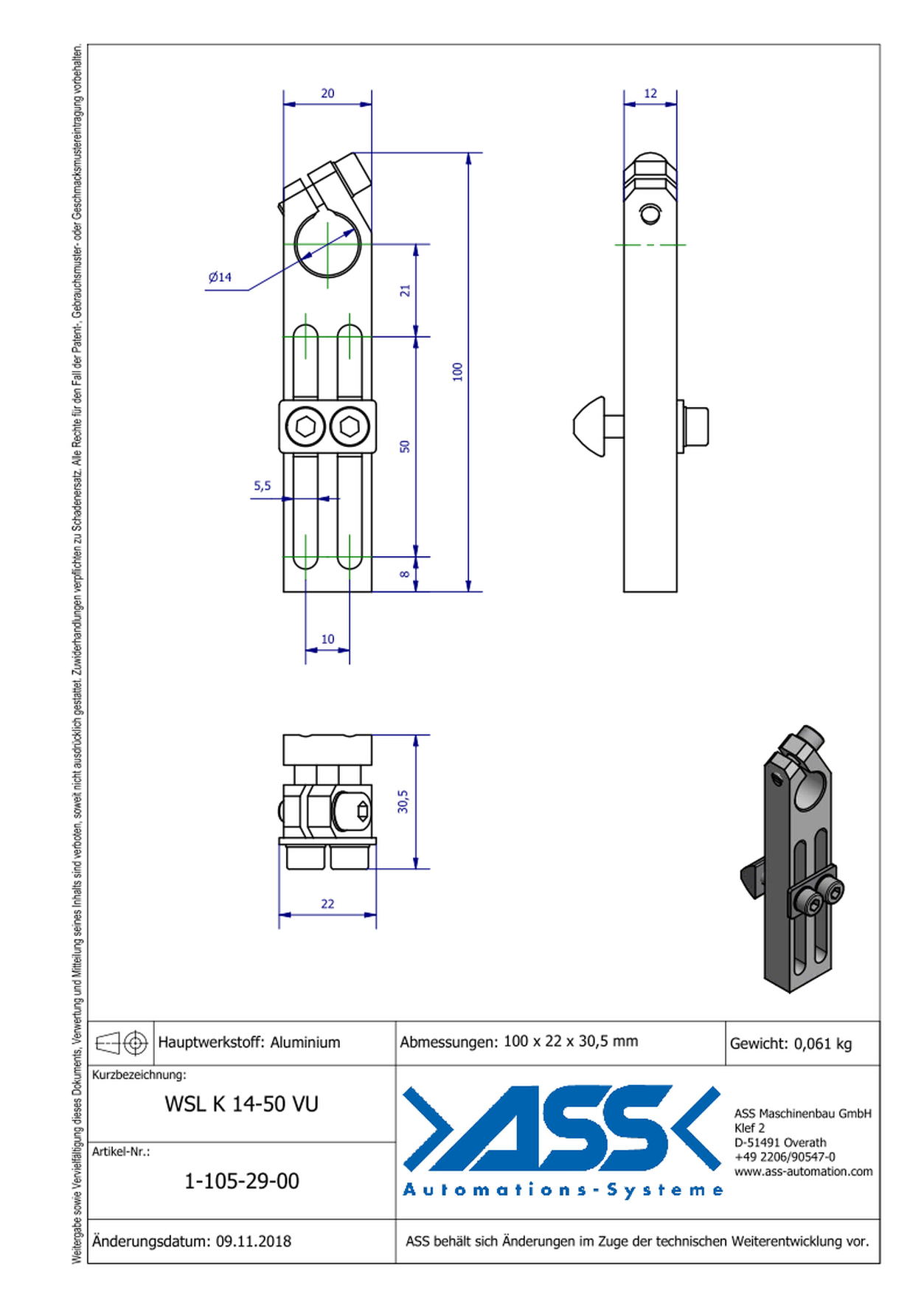 WSL K 14-50 VU Long Angle Clamp universal, reinforced