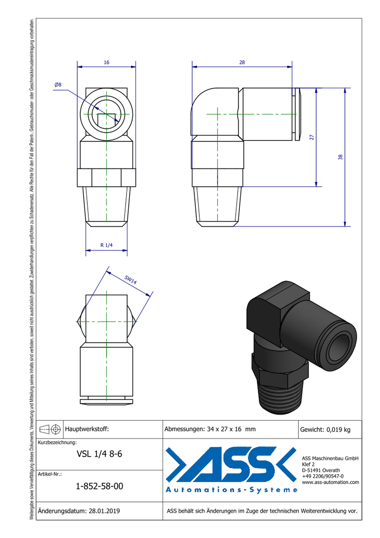 VSL 1/4 8-6 Quick Connector for PSS