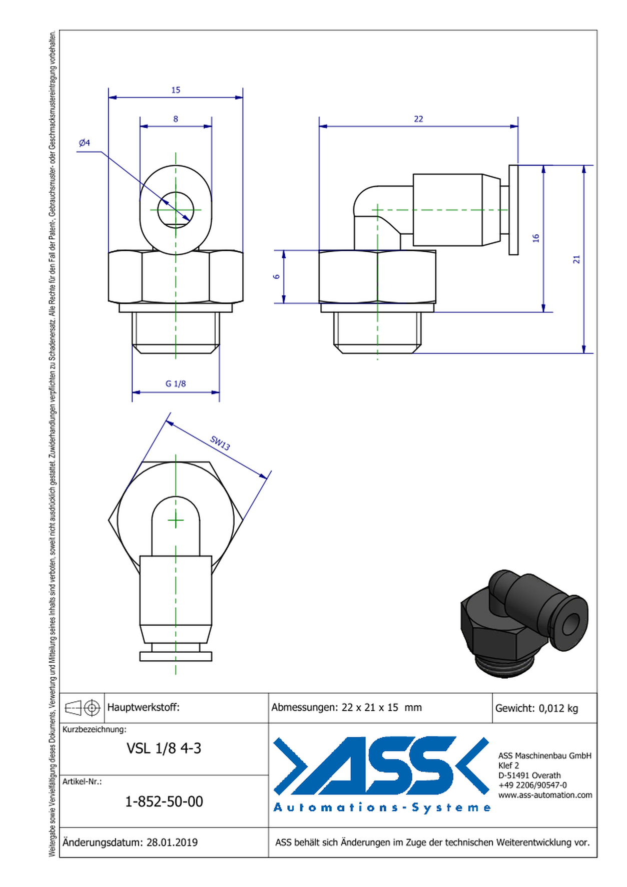 VSL 1/8 4-3 Quick Connector for PSS