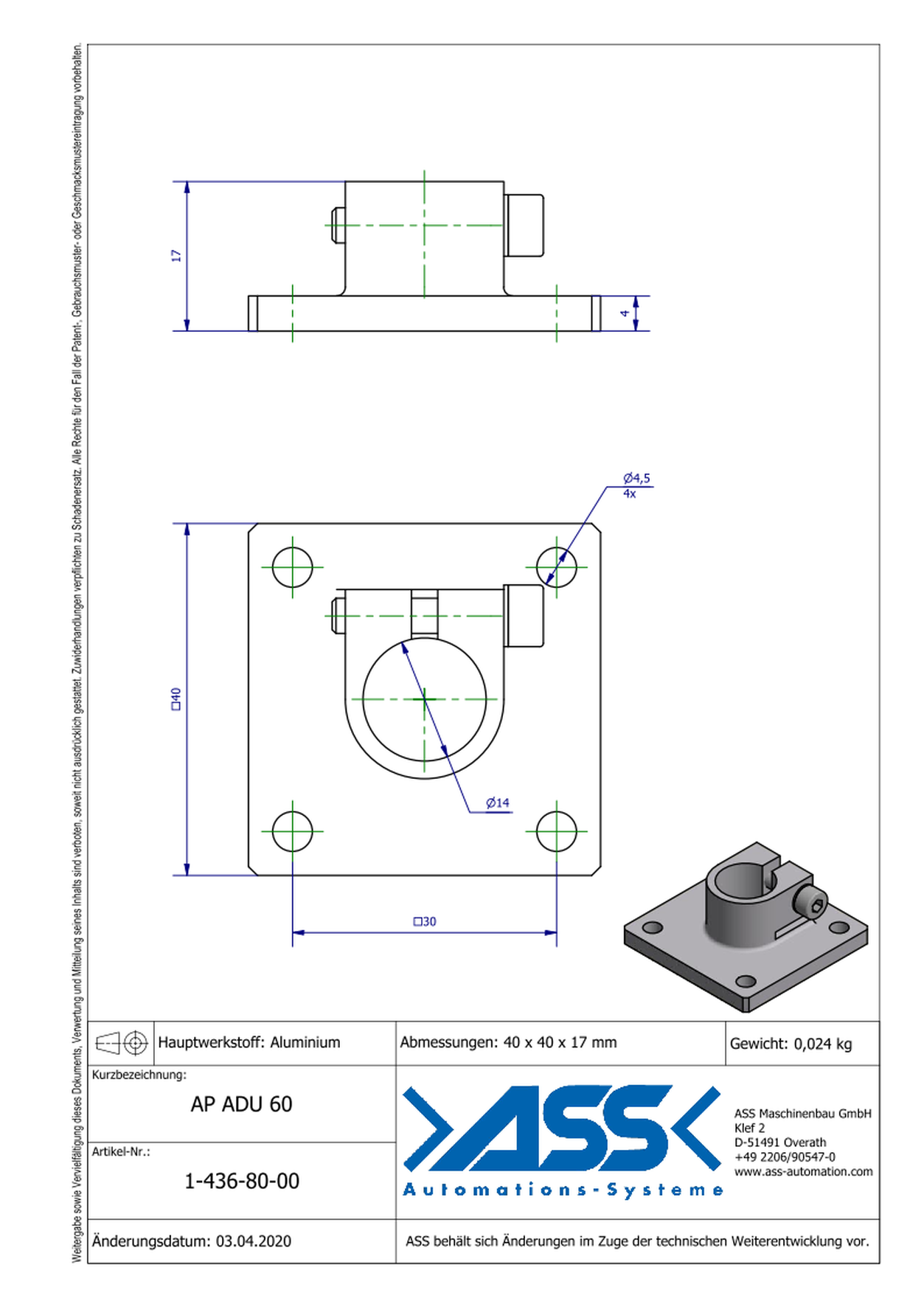 AP ADU 60 Flange for Adapter Plate ADU