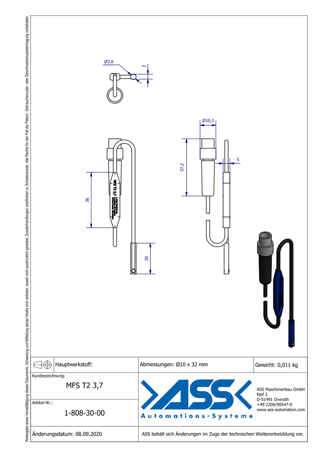 MFS T2 3,7 Magnetic Field Sensor, 2 Acting Points, teachable