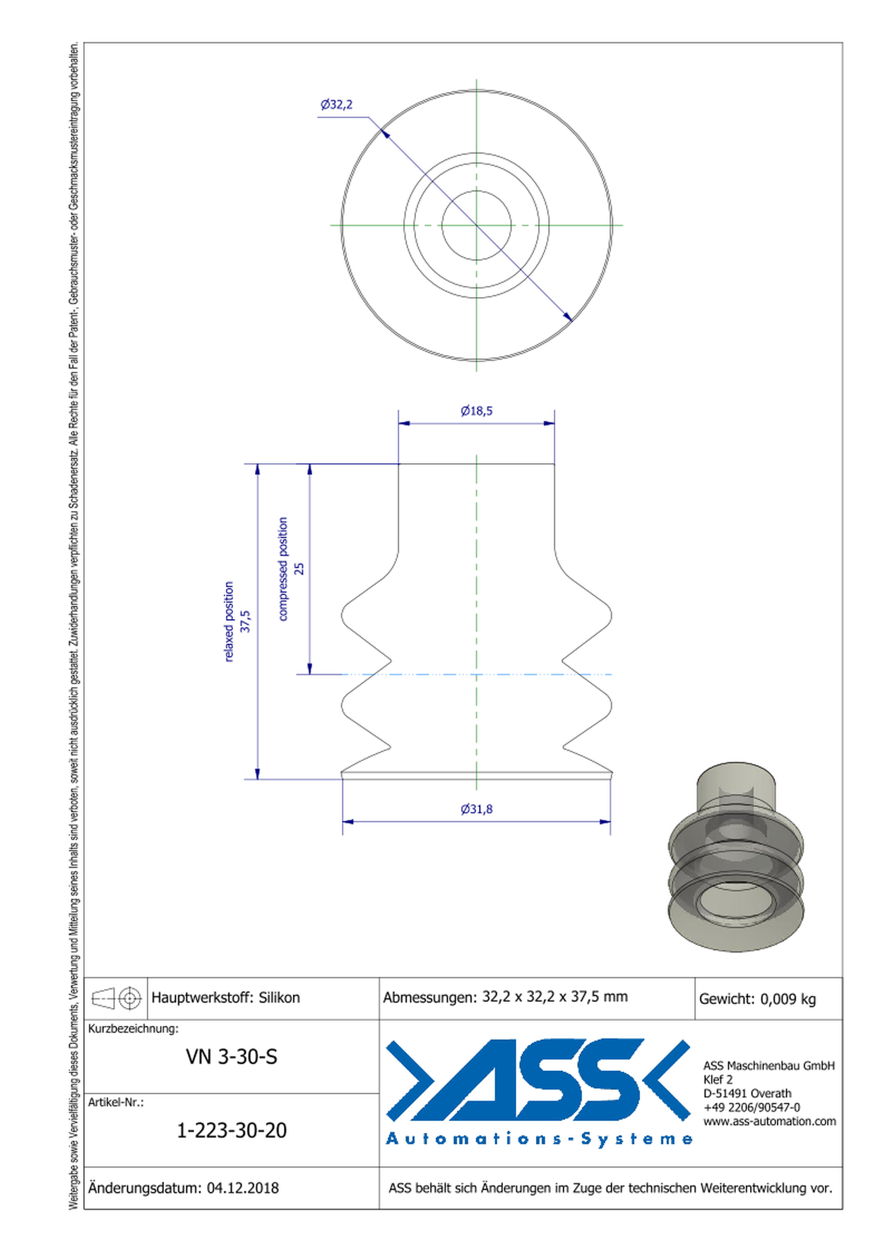 VN 3-30-S Suction Cup, 3 Bellows