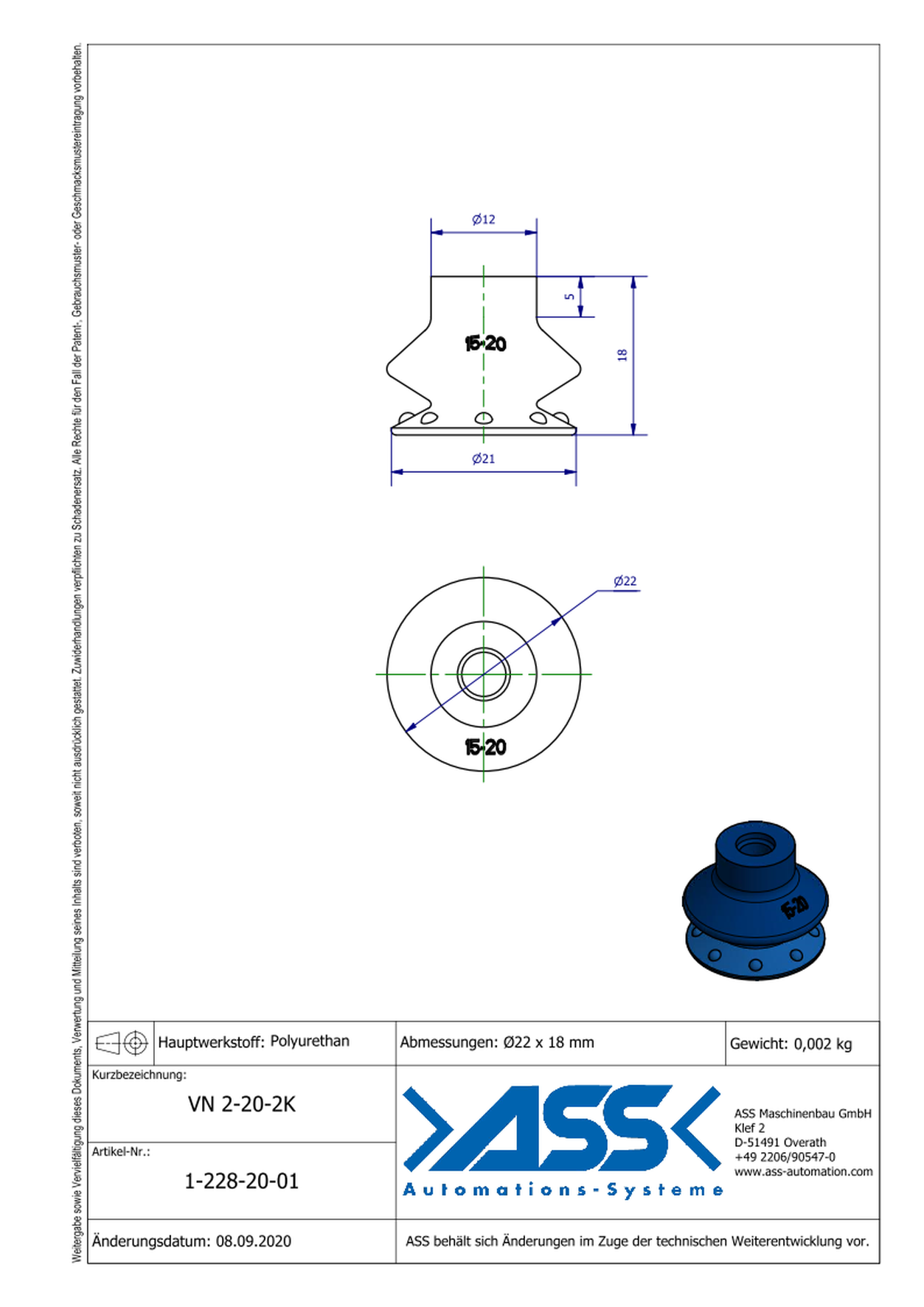 VN 2-20-2K 2-Componet Suction Cup with 2 Bellows