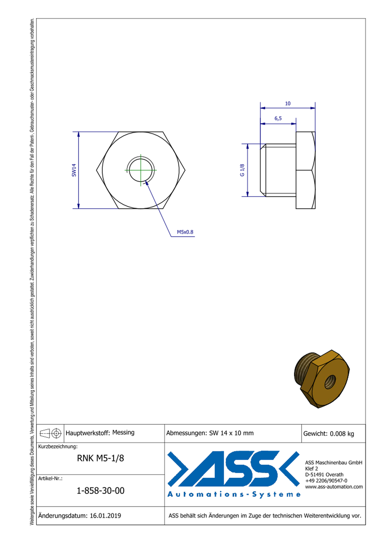 RNK M5-1/8 Reducing Nipple, short