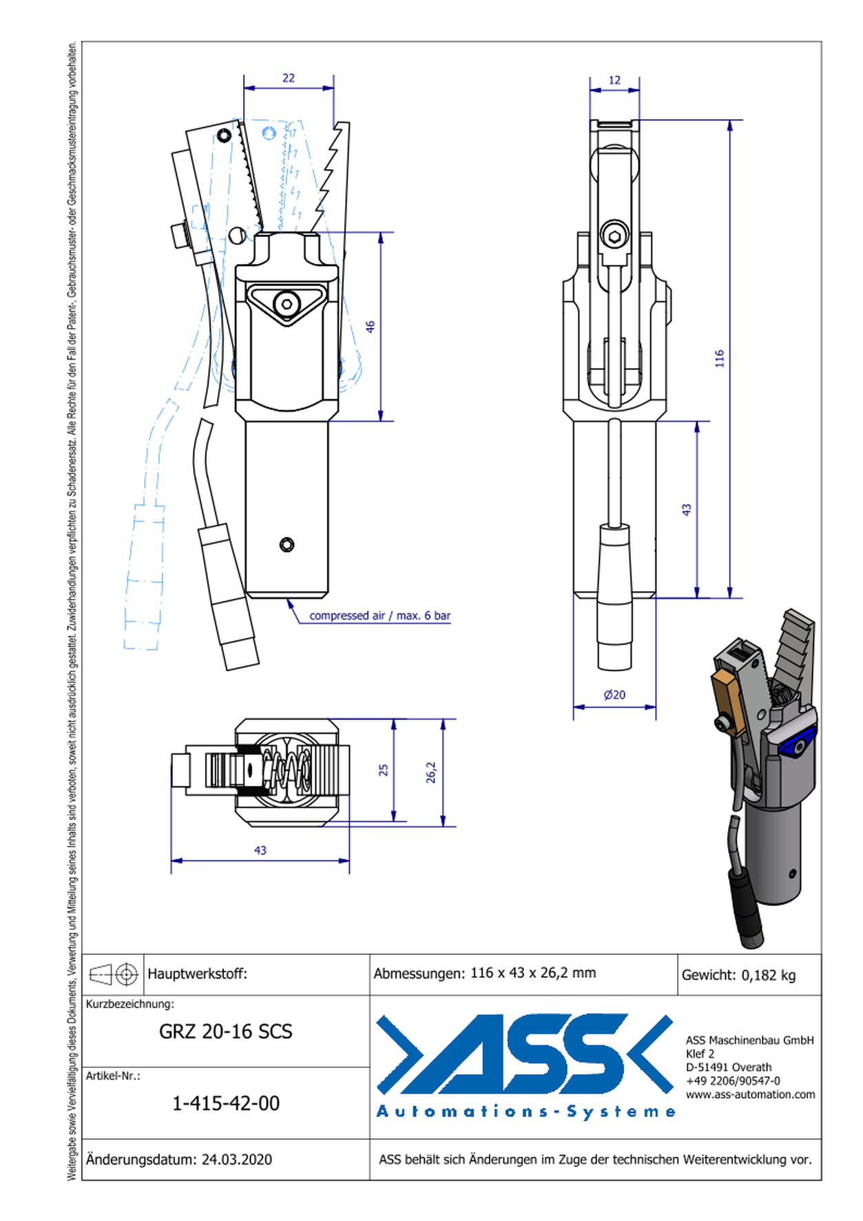 GRZ 20-16 SCS Gripper with Jaw Type: Saw Tooth / Sensor