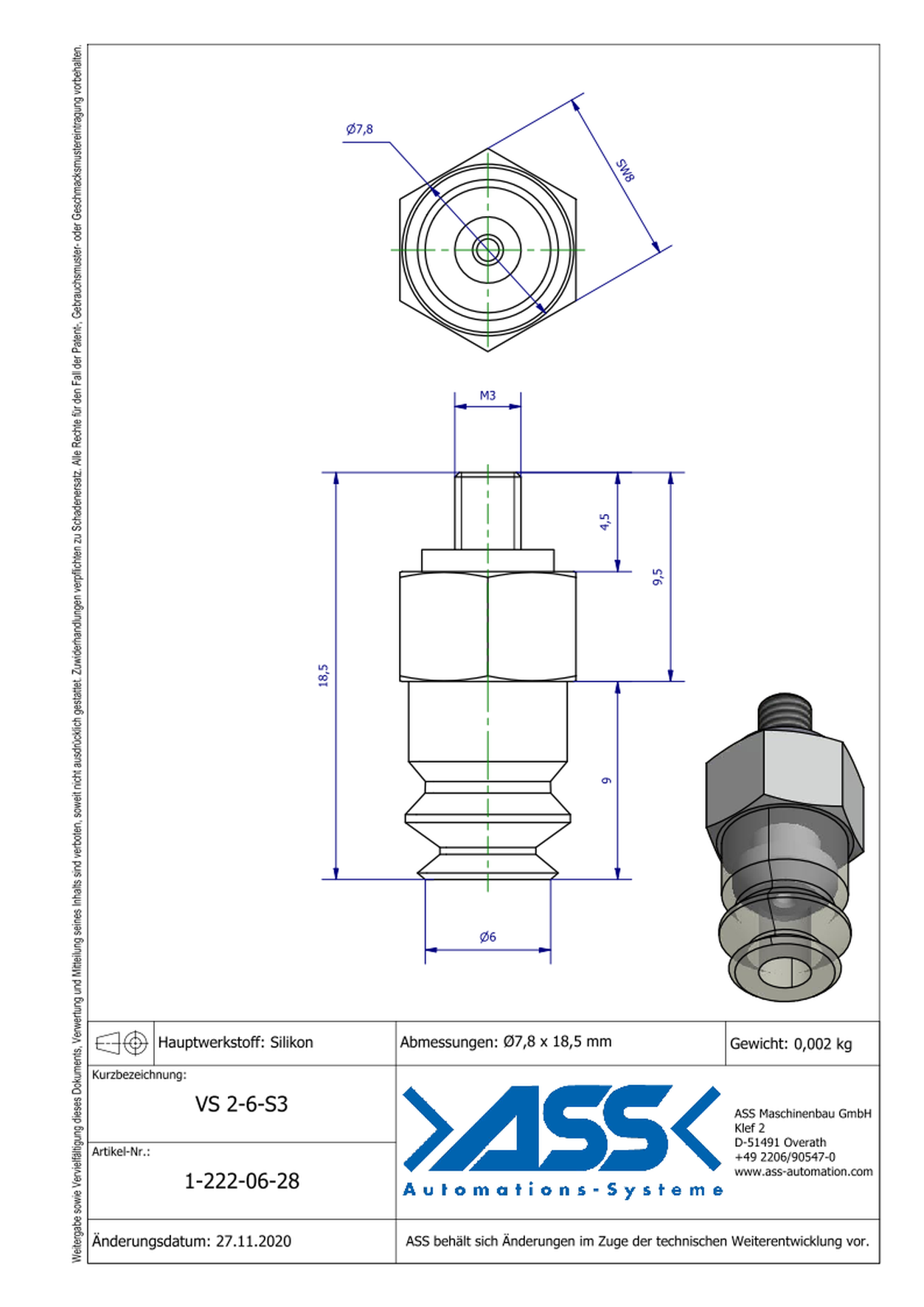 VS 2-6-S3 Vacuum Cup, 2 Bellows