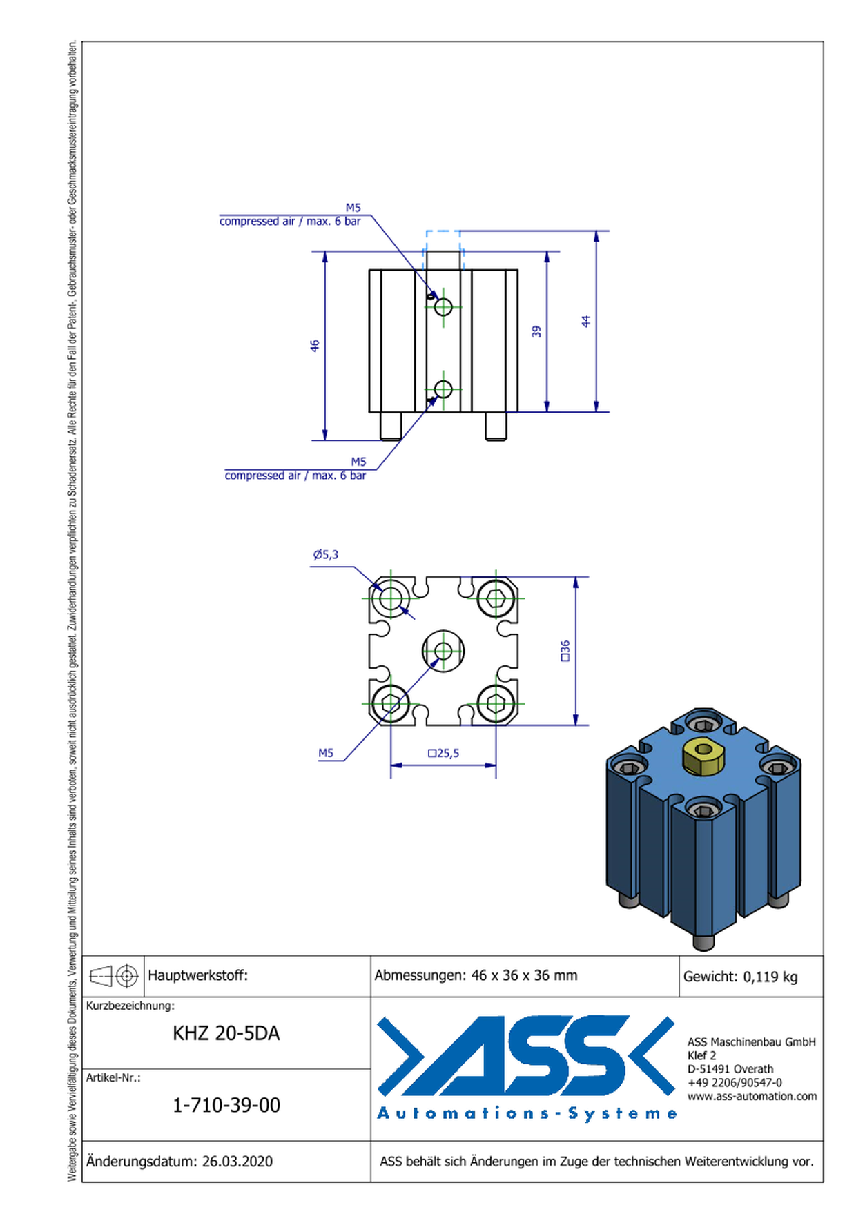 KHZ 20-5 DA Short Stroke Cylinder