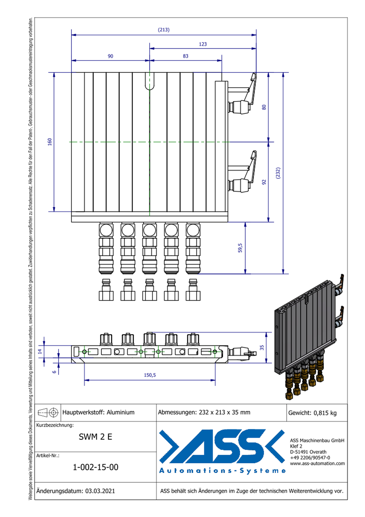 SWM 2 E Quick Change system, extruded