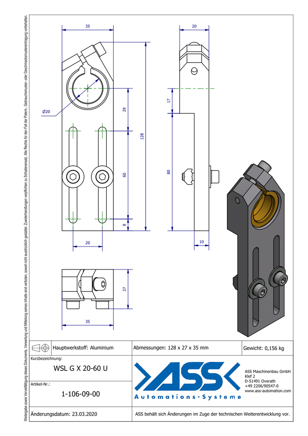 WSL G X 20-60 U Long Angle Clamp with Ball Joint