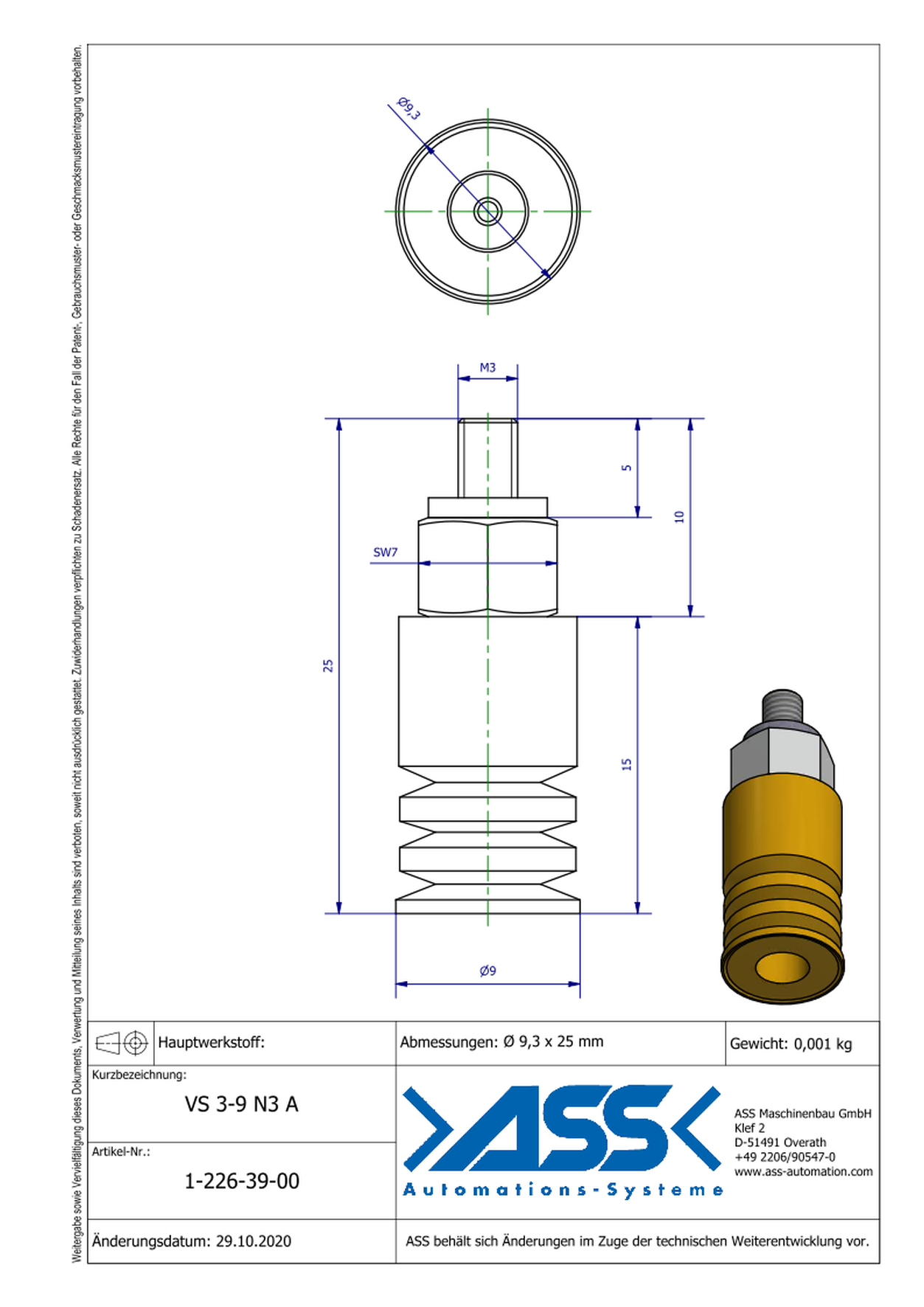 VS 3-9 N3 A Vacuum Cup, 3 Bellows, anti-static, Micro Series