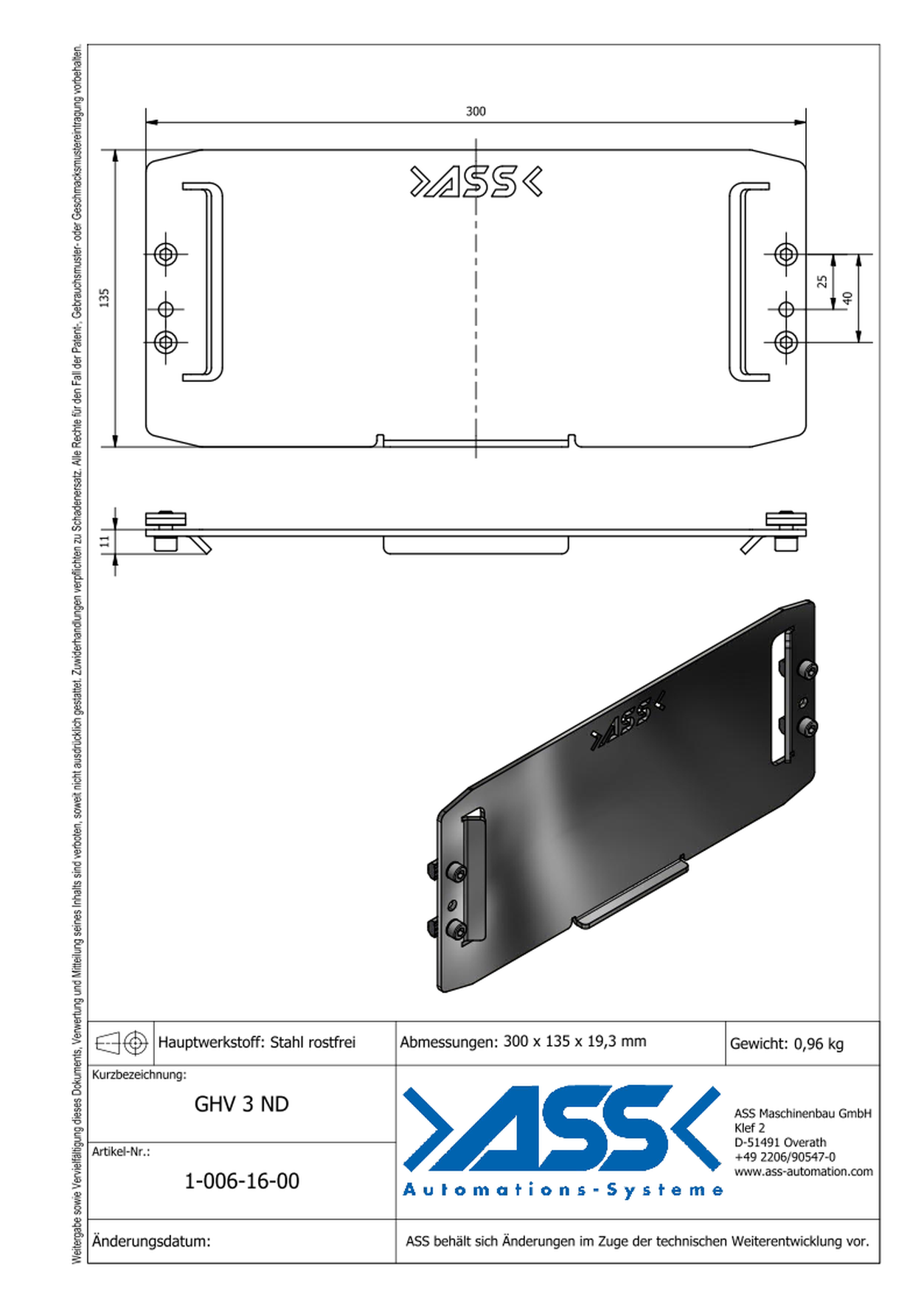 GHV 3 ND EOAT Wall Mounting, for EAOT on GPM 3