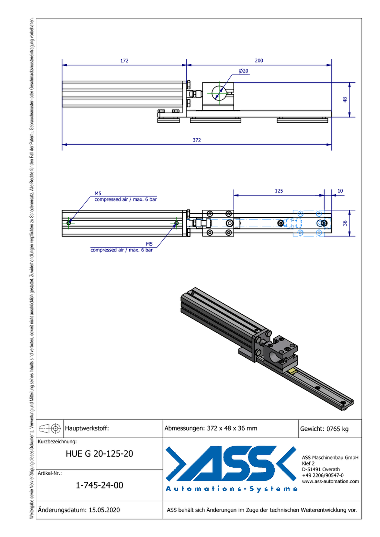 HUE G 20-125-20 Slide Unit with Sliding Guide