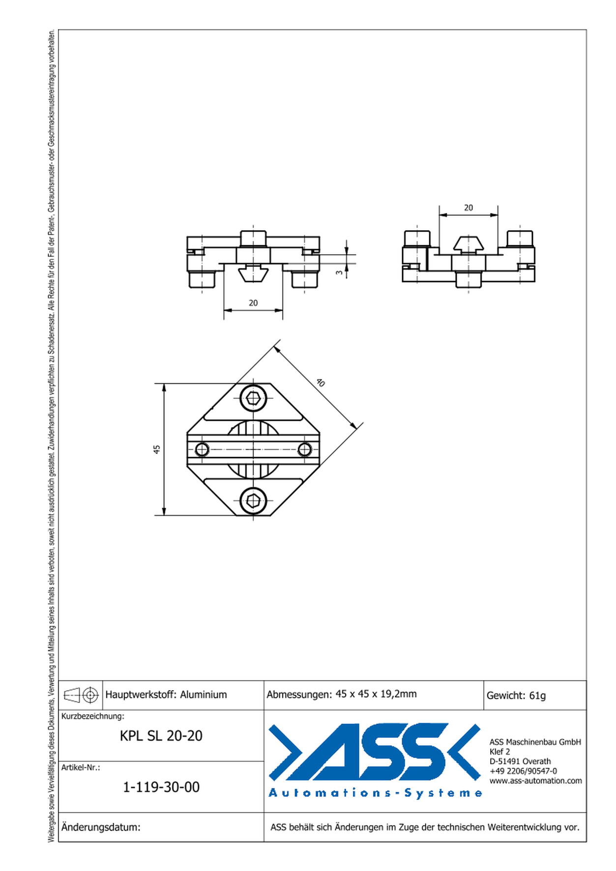 KPL SL 20-20 Cross Joint Connector, form-locking, SL