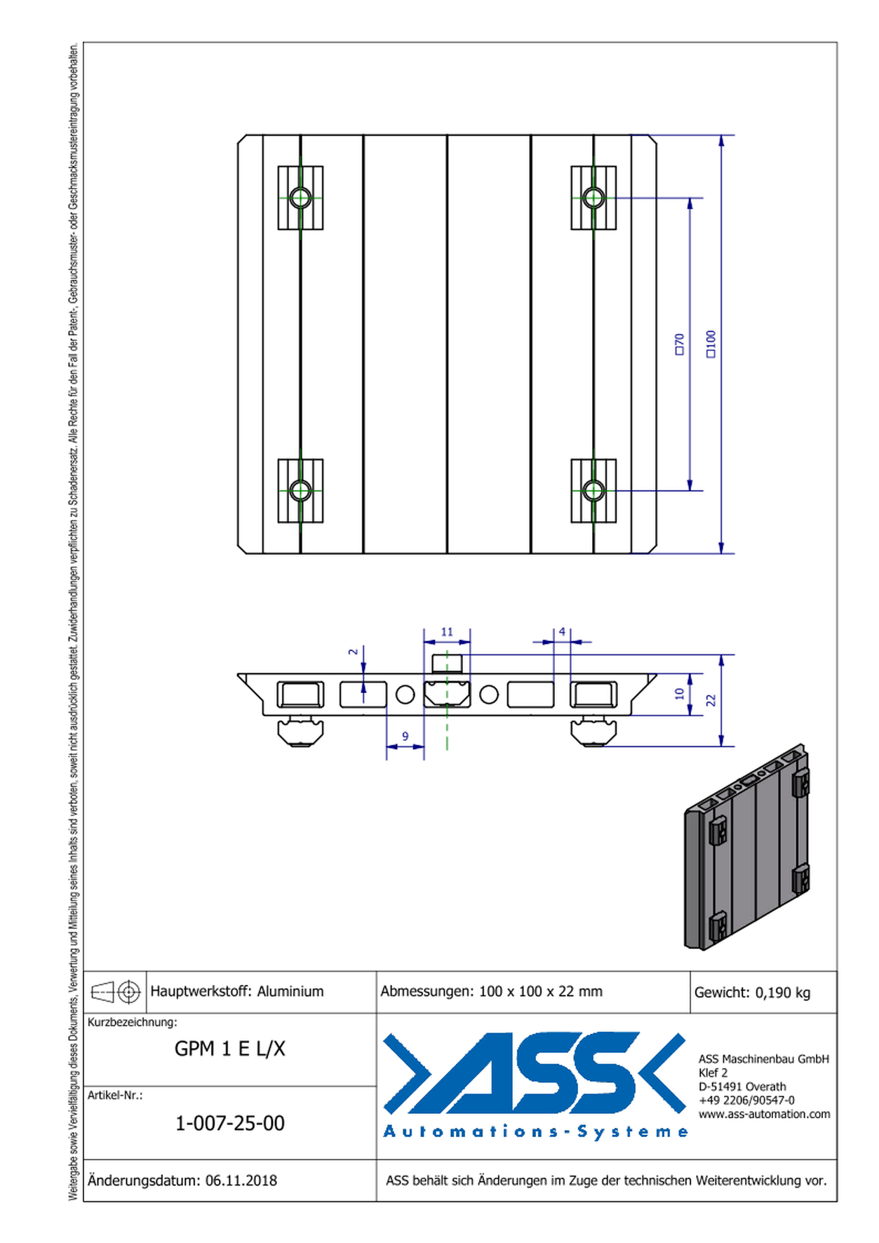 GPM 1 E L/X Gripper (EOAT) Base Plate, extruded