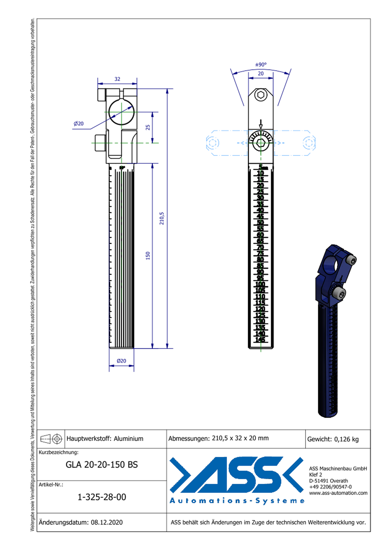 GLA 20-20-150 BS Elbow Arm, Blue Scale