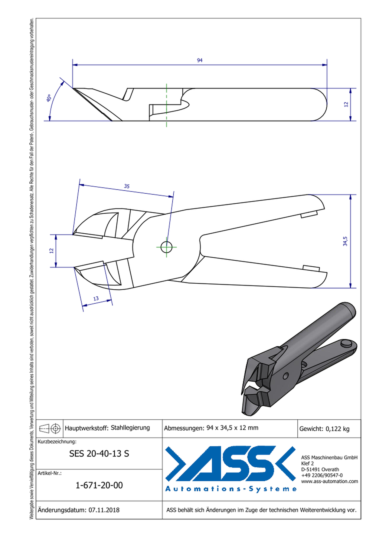 SES20-40-13S Nipper Blade Standard for ASN 20