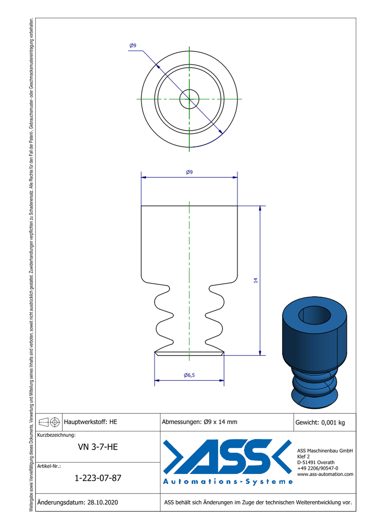 VN 3-7-HE  Suction Cup, 3 Bellows