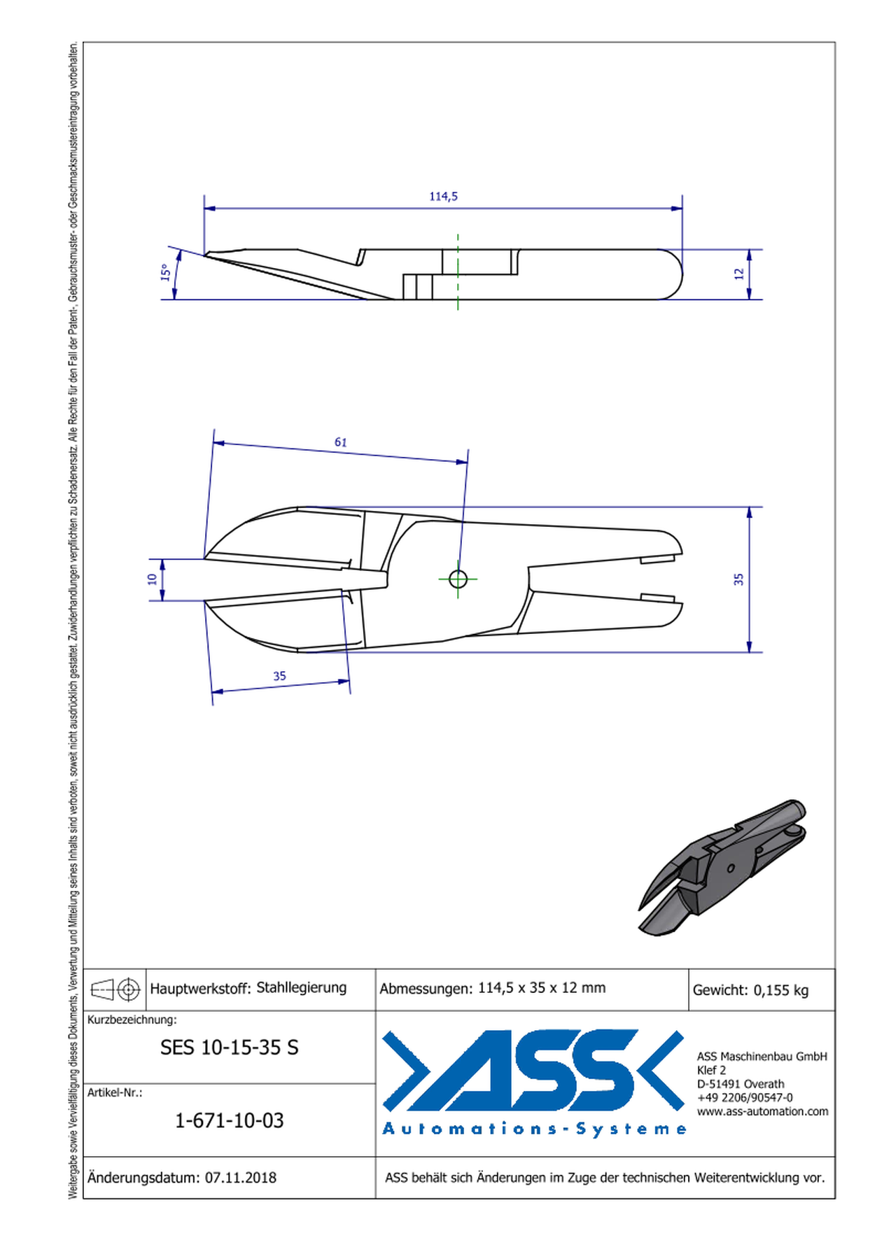 SES10-15-35S Nipper Blade Standard for ASN 10