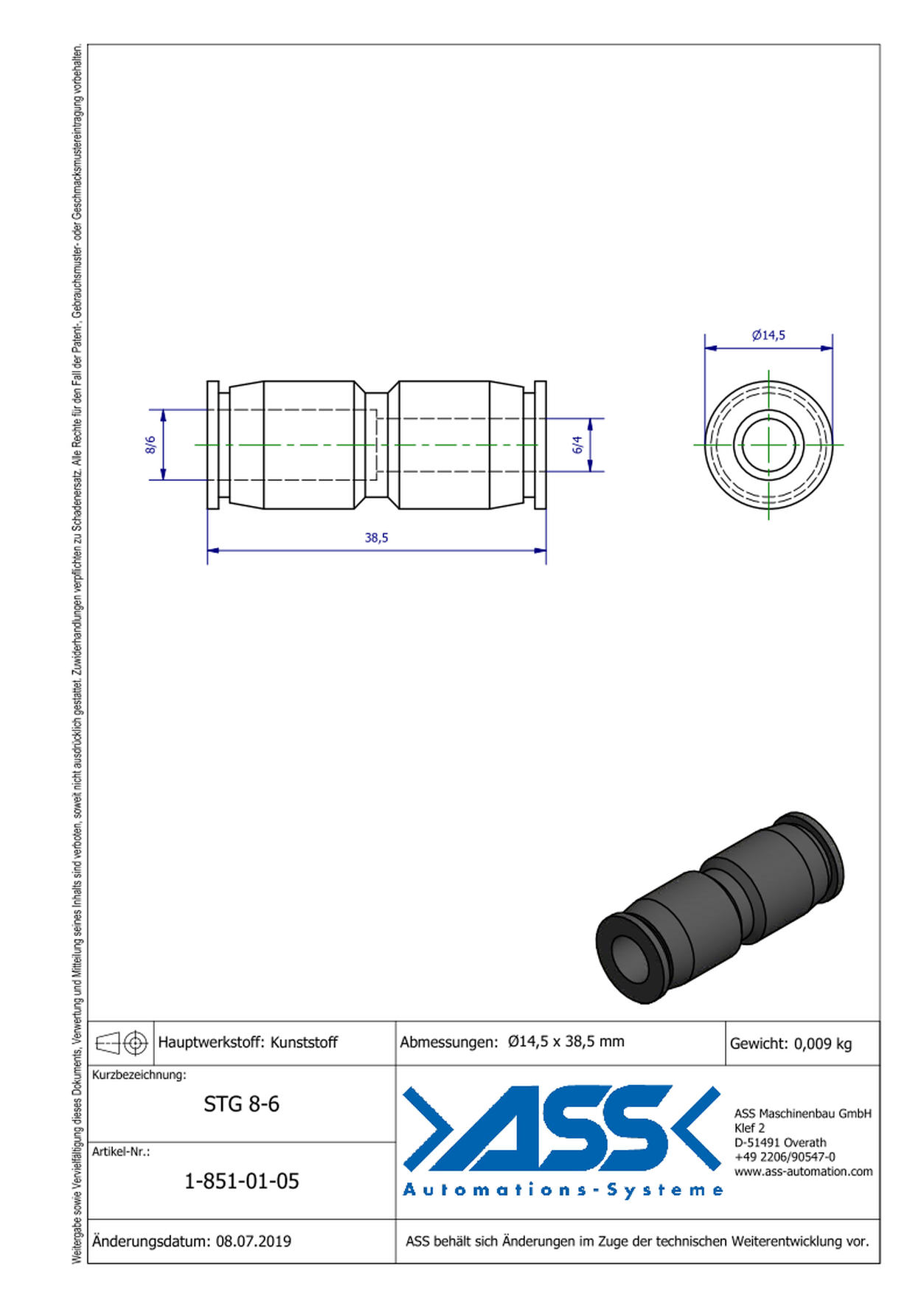 STG 8-6 Straight Quick Connector