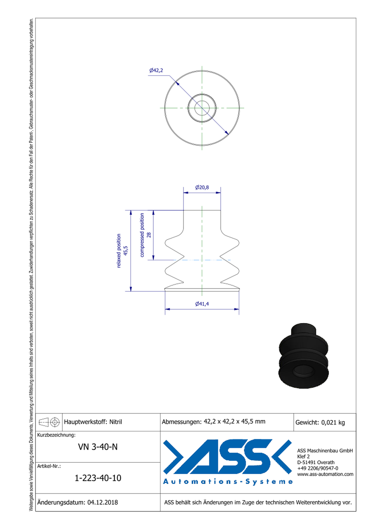 VN 3-40-N Suction Cup, 3 Bellows