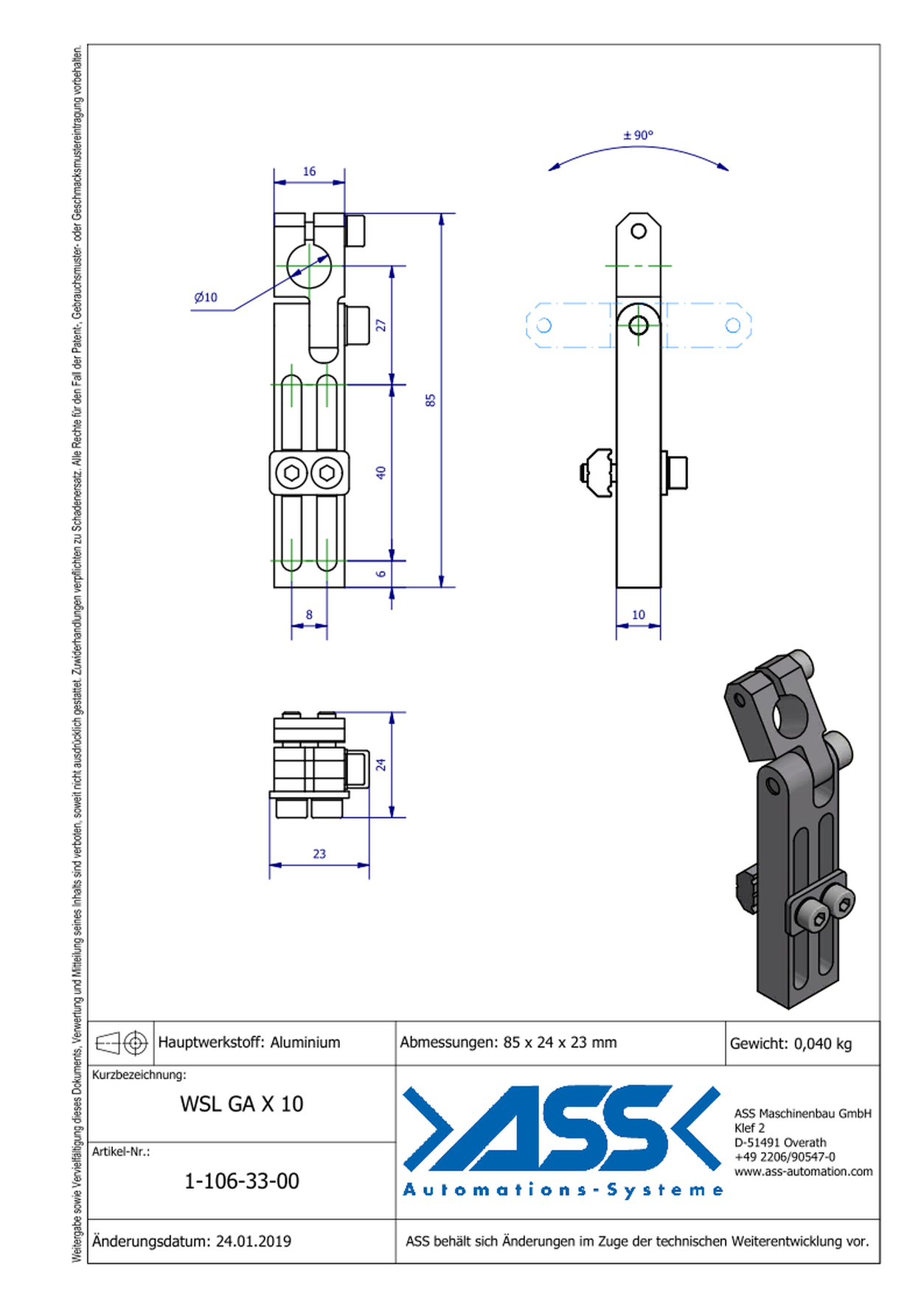 WSL GA X 10 Long Angle Clamp with Swivel Head