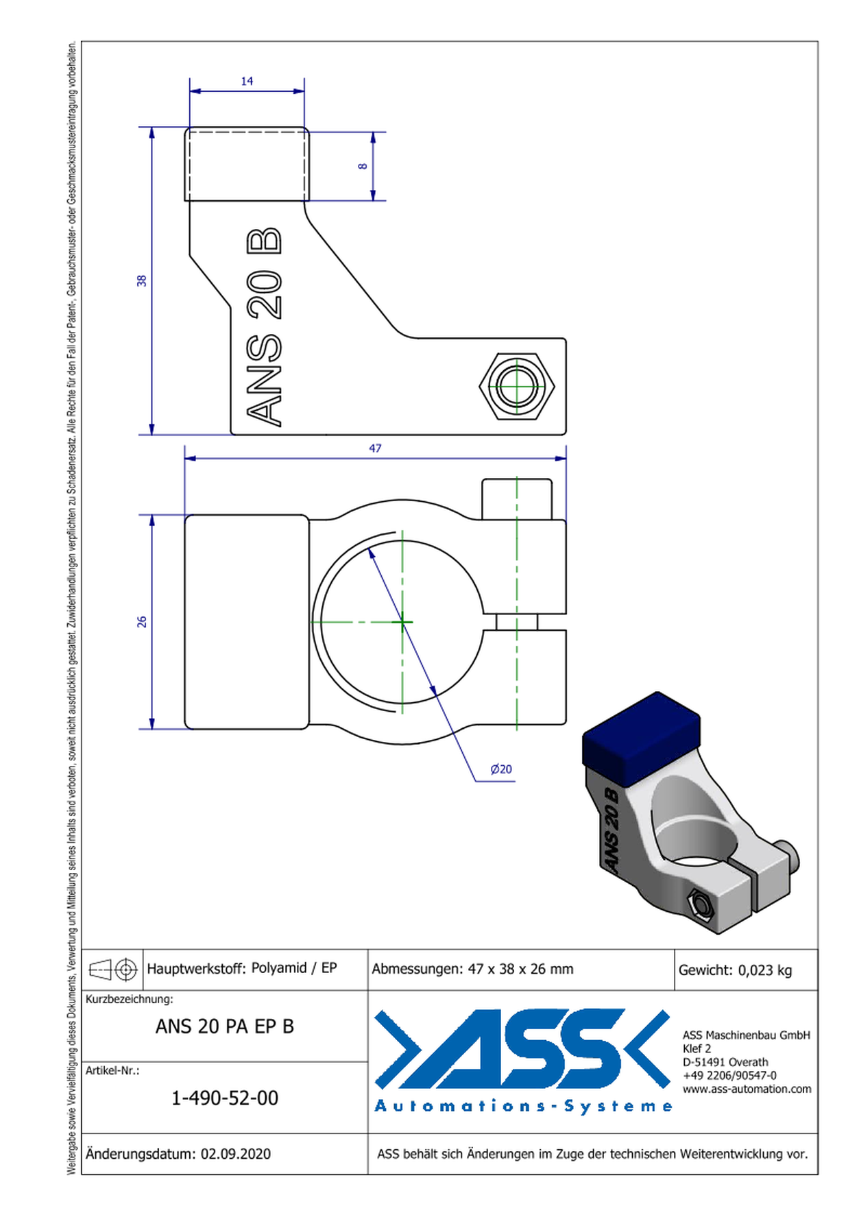 ANS 20 PA EP B Holding Bracket made of Polyamide with EP Coating