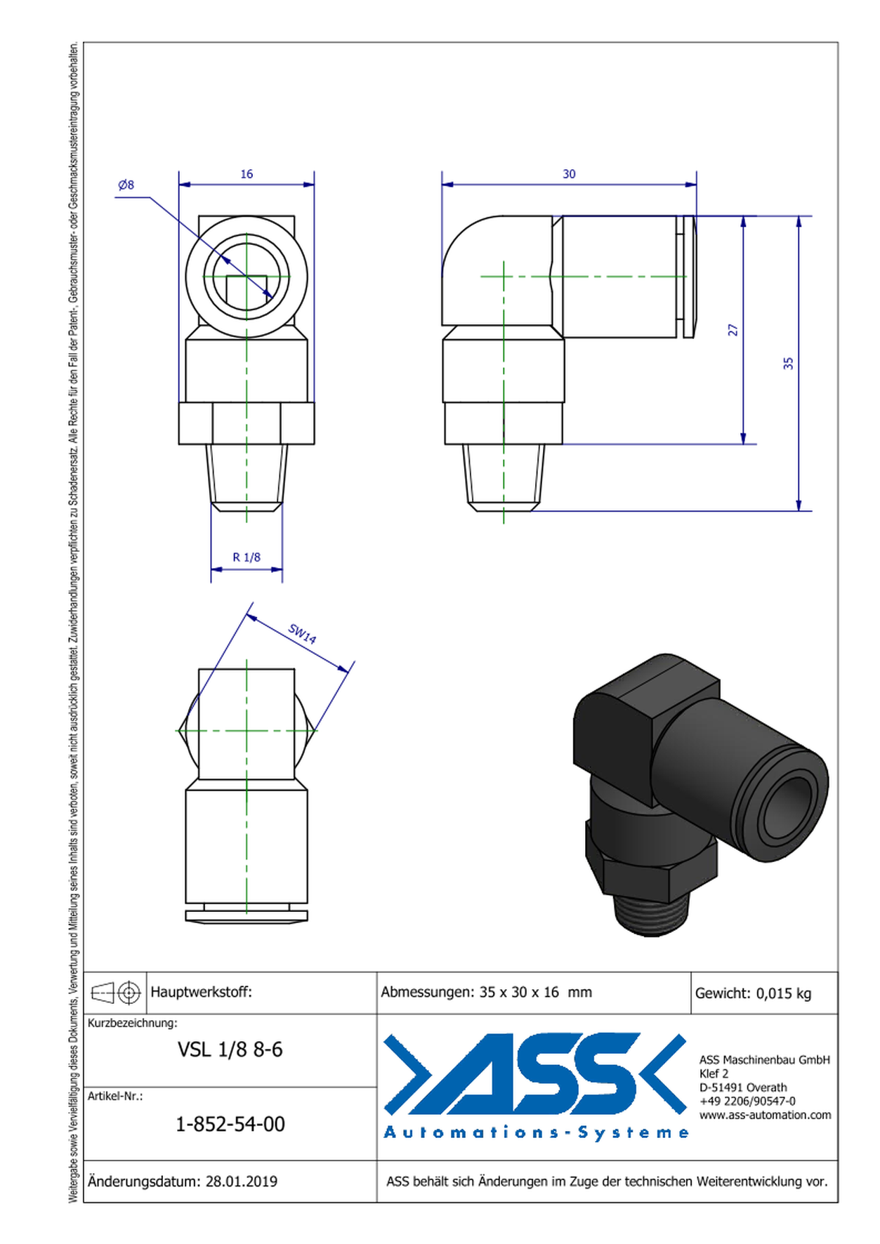 VSL 1/8 8-6 Quick Connector for PSS